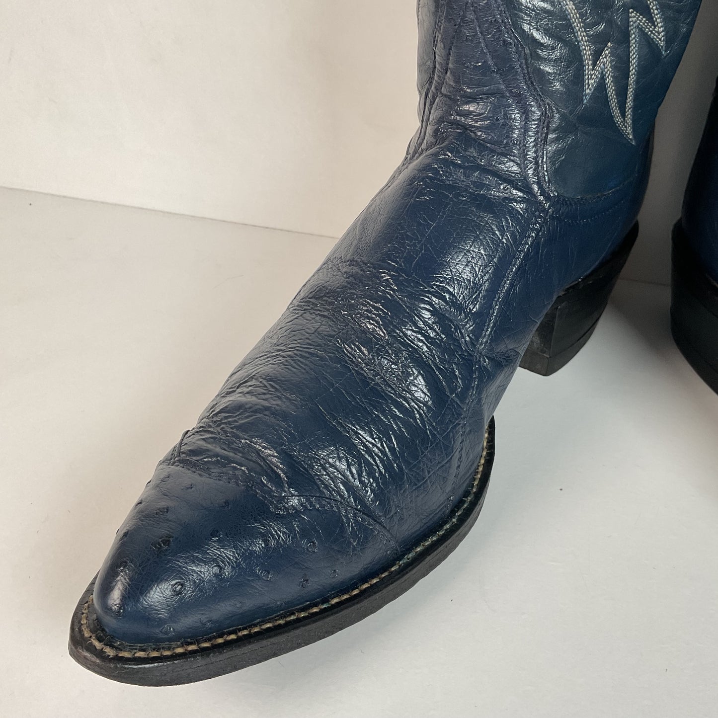 Vintage Tony Lama Navy Blue Ostrich Cowboy Boots 11.5 B Black Label Wingtip