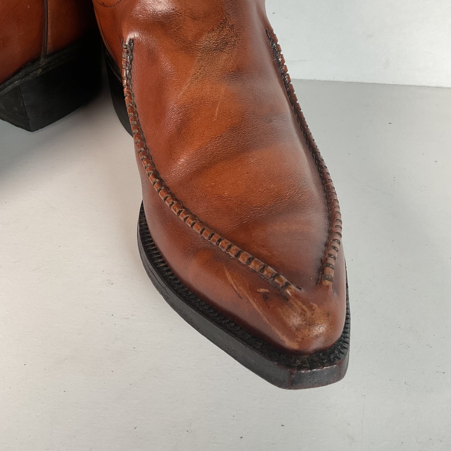 Vintage 1970s Dan Post Whip Stitch Cowboy Boots 9 D Stove Pipe