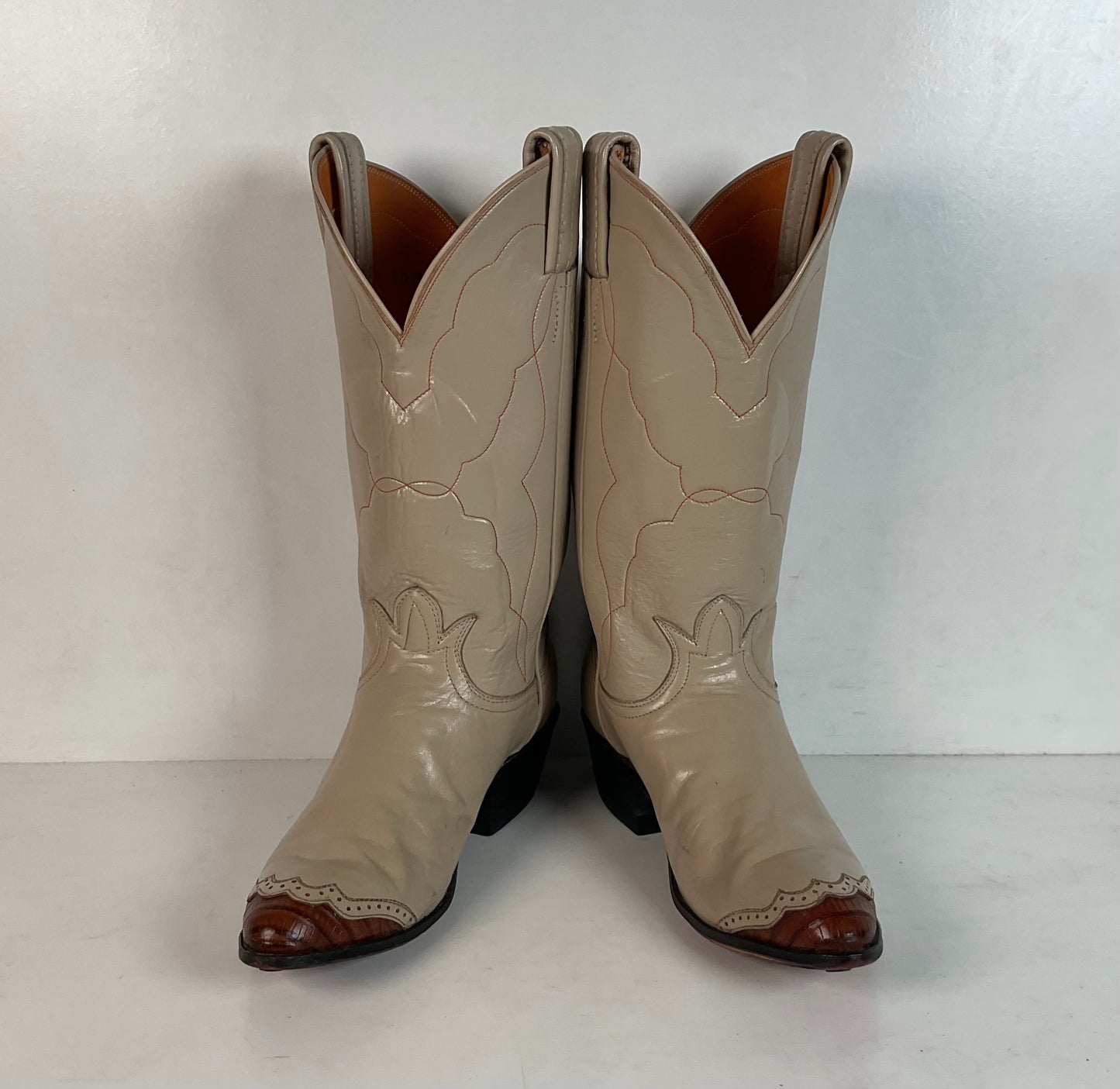 Vintage Tony Lama Lizard Wingtip Cowgirl Boots 5.5 A Creme Leather