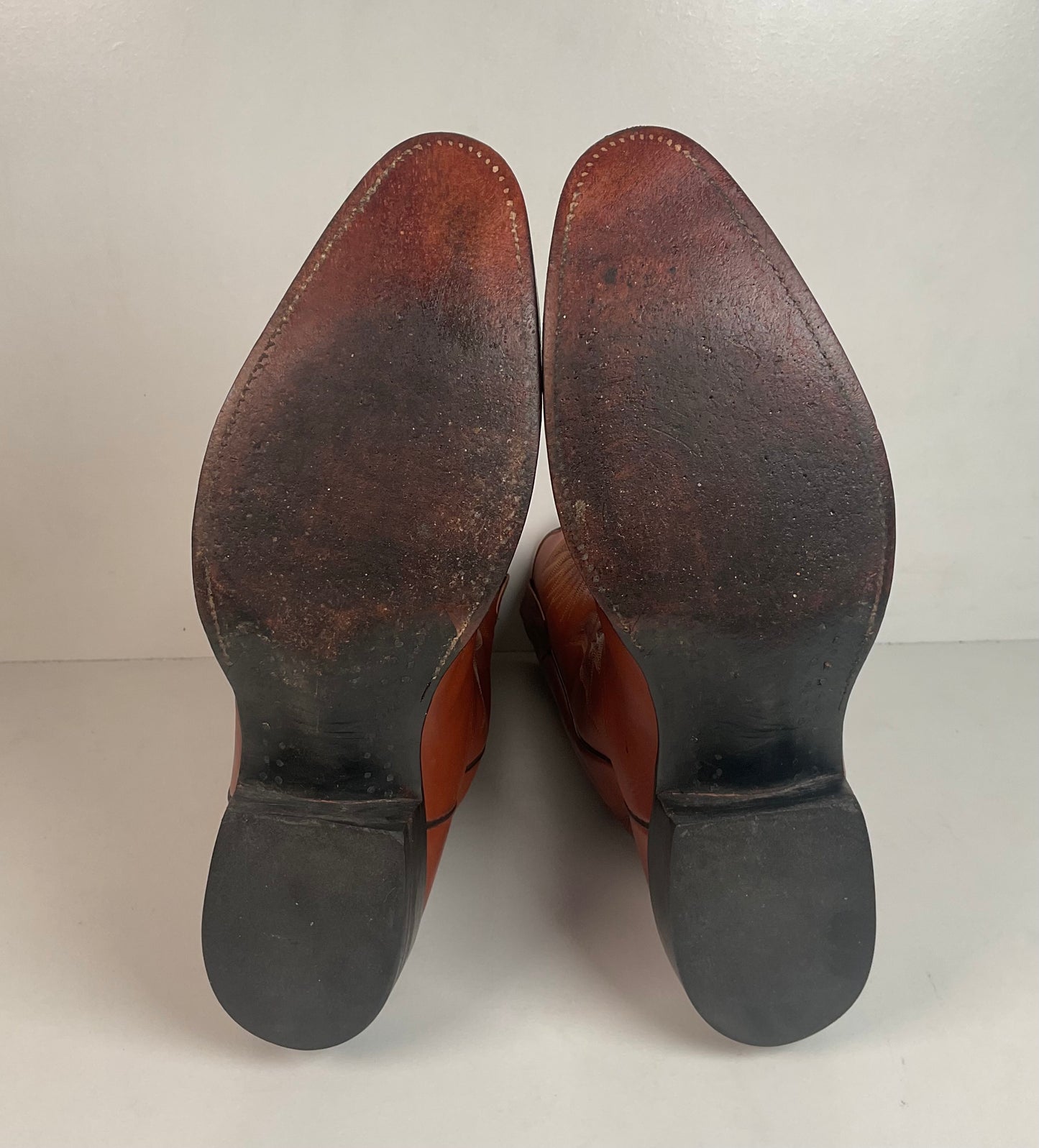 Rios of Mercedes Brown Calfskin Leather Cowboy Boots 13 A (Extra Narrow) Thrashed