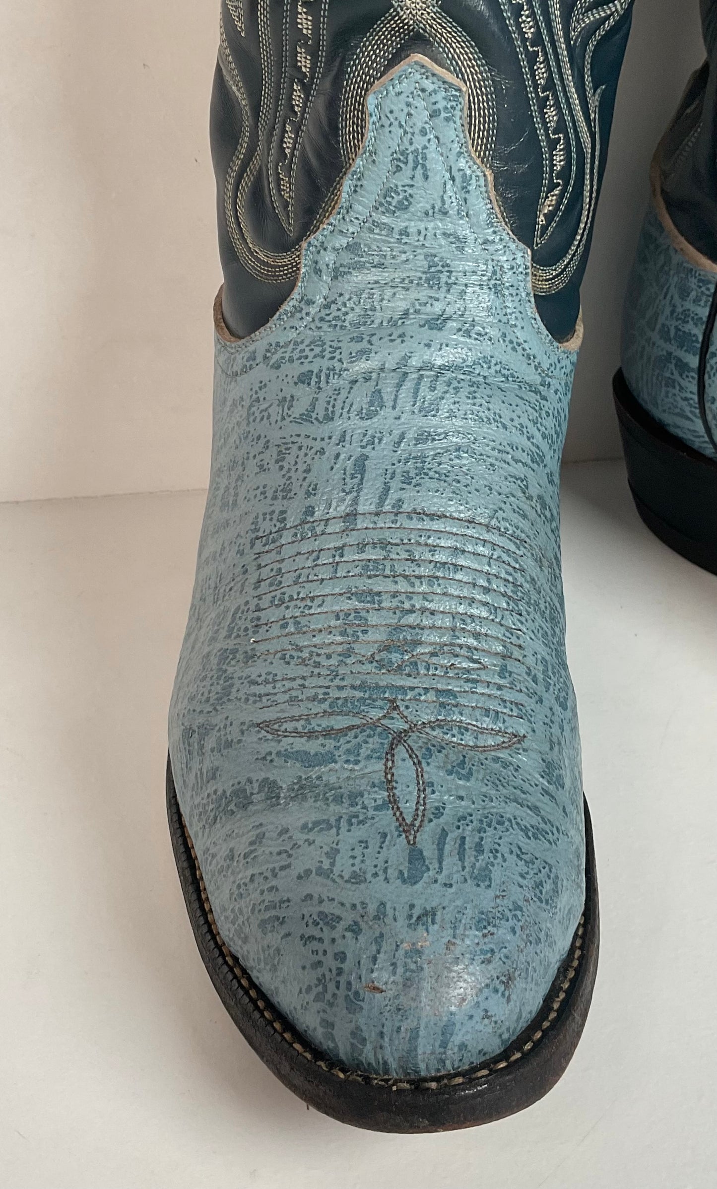Vintage Tony Lama Blue Antelope Cowboy Boots 10.5 D Exotic Gold Label