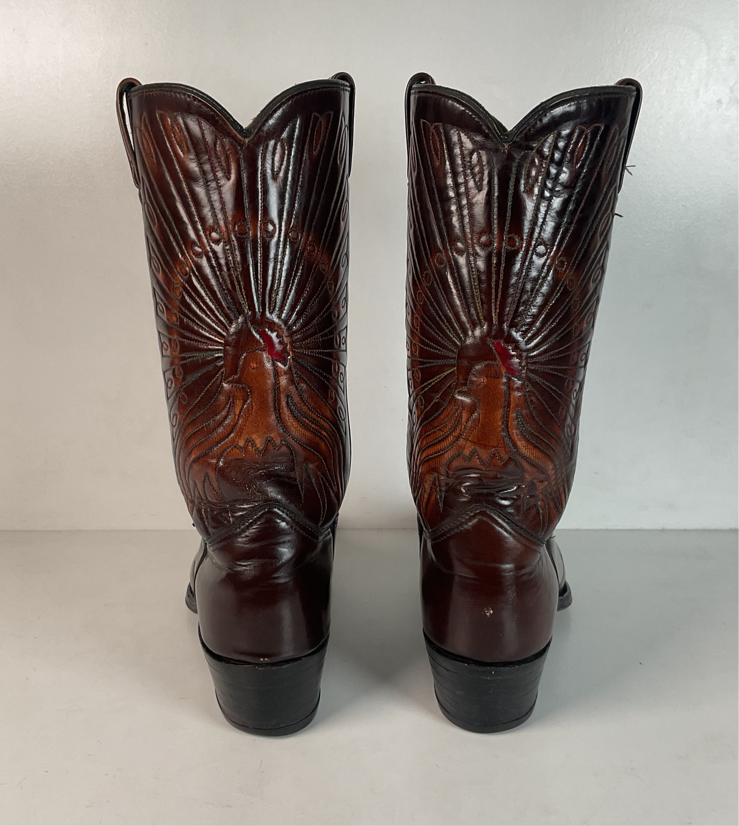 Vintage Texas Brand Patent Thunderbird Cowboy Boots 10.5 EE Rainbow Peacock
