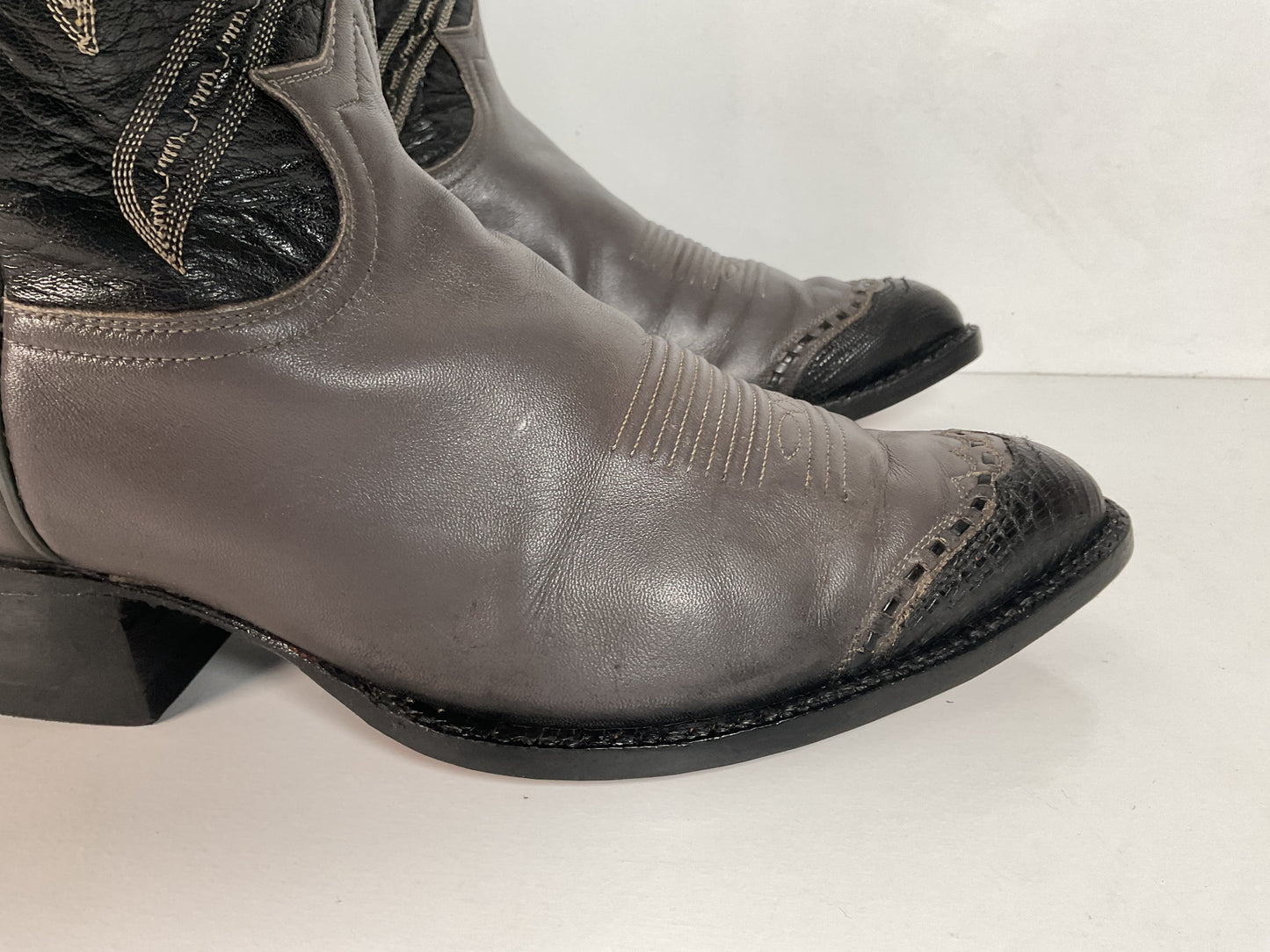 Vintage Tony Lama Grey Lizard Wingtip Cowboy Boots 10.5 D Gold Label Recraft