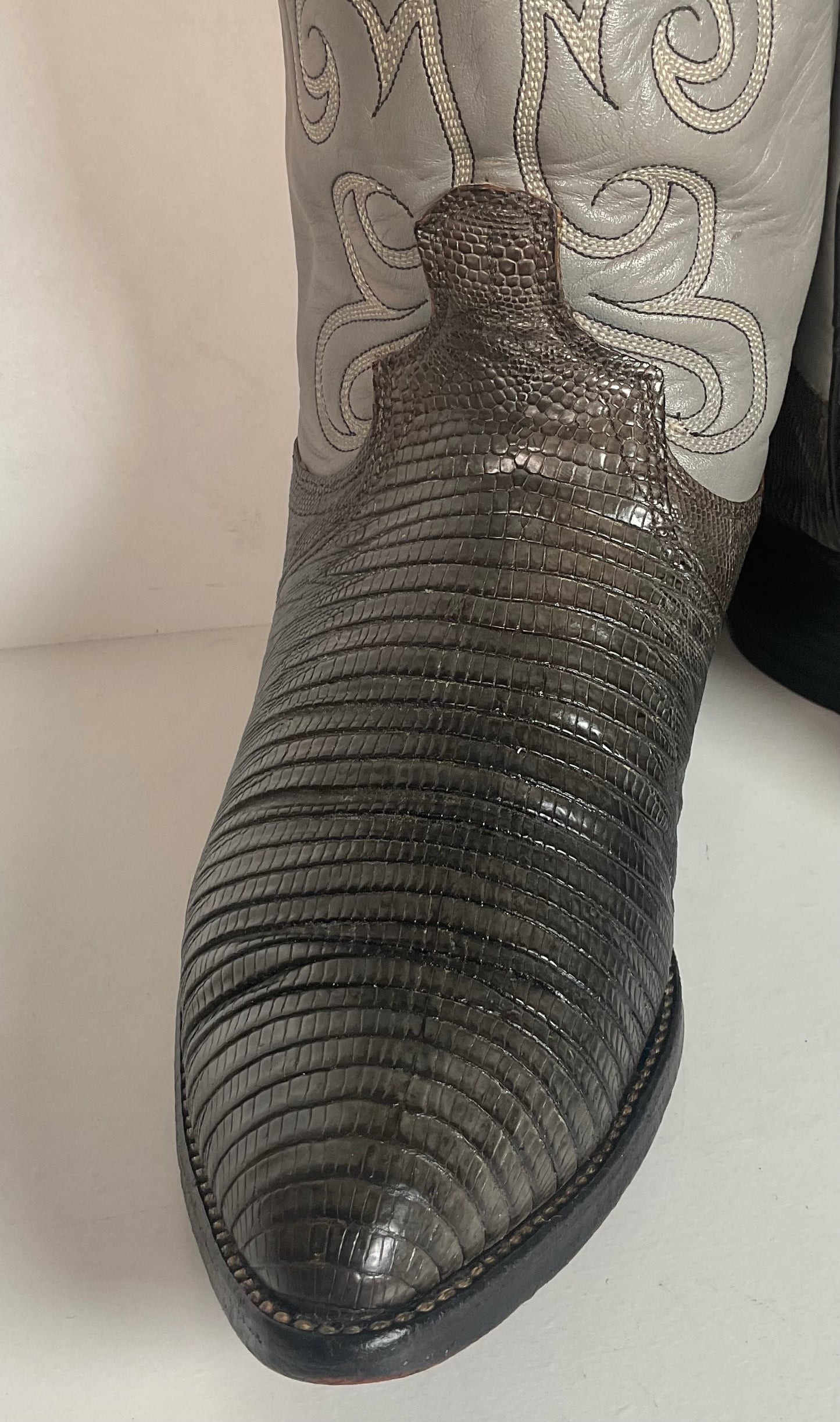 Vintage Dan Post Charcoal Grey Teju Lizard Cowboy Boots 10 D Old Label