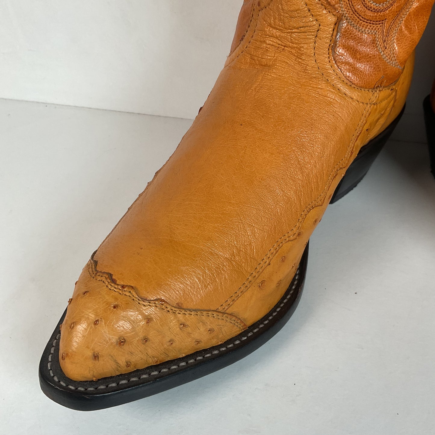 Tony Lama Butterscotch Ostrich Cowboy Boots 8 EE Exotic USA Made