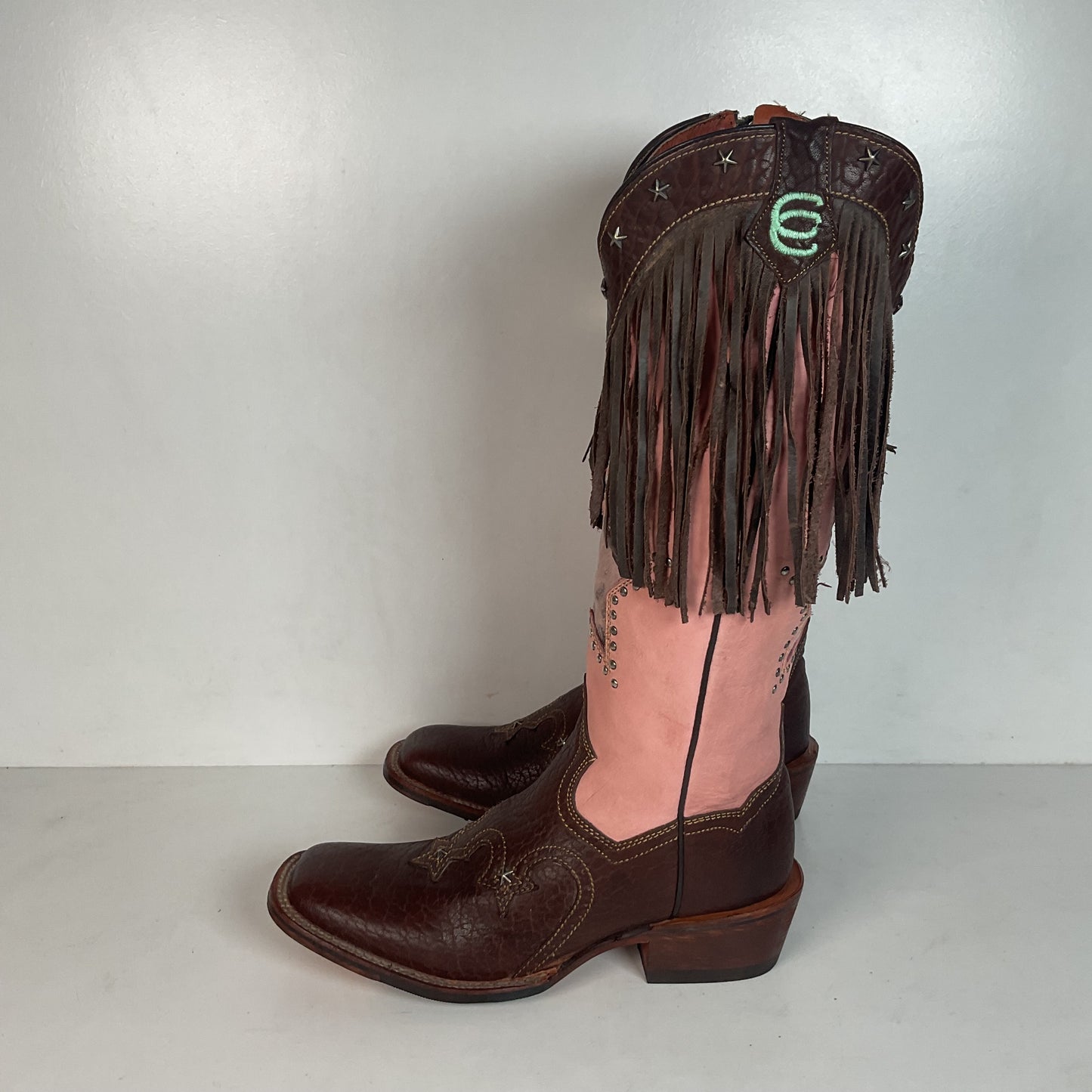 Dan Post 16” Fringe Cowgirl Boots 7.5 M Square Toe Star Inlay