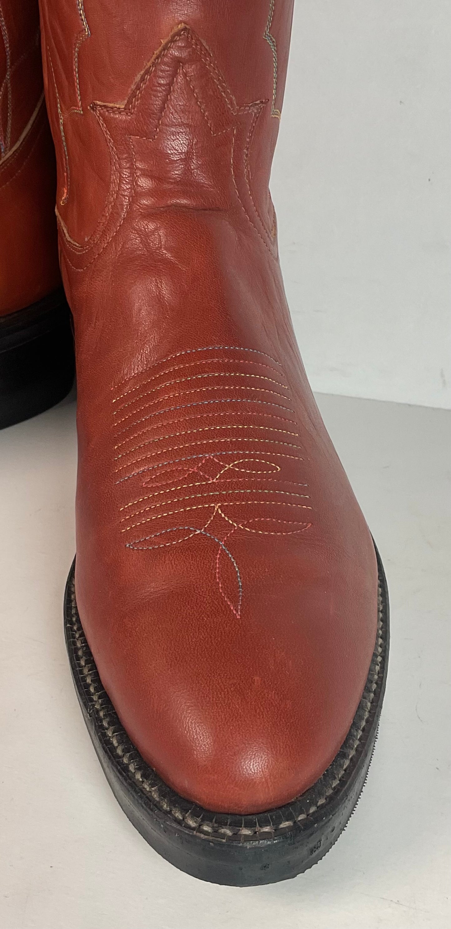 Vintage Tony Lama Rainbow Stitched Cowboy Boots 9 EE Gold Label Vibram Trucker