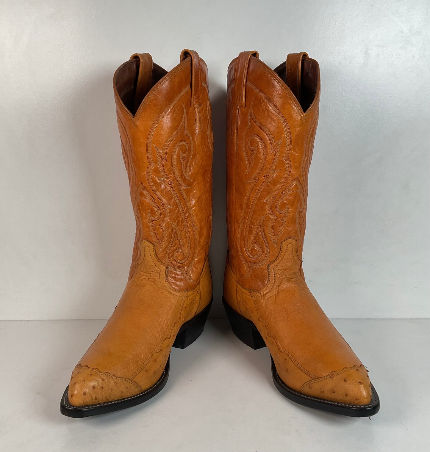 Tony Lama Butterscotch Ostrich Cowboy Boots 8 EE Exotic USA Made