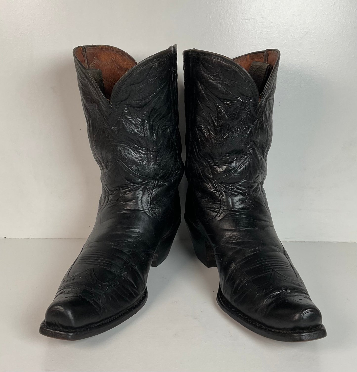 Vintage 1940s Brogue Wingtip Cowboy Boots 9.5-10 Leather Pull Tab Pee Wee