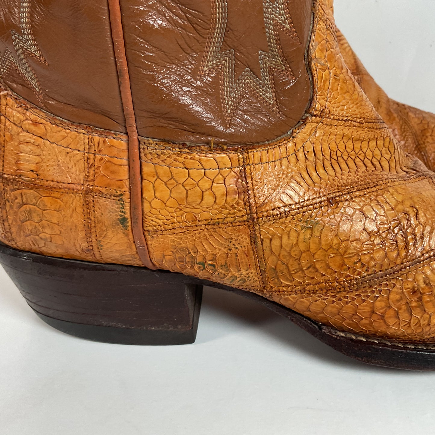 Tony Lama Ostrich Leg Patchwork Cowboy Boots 10 D Gold Label Thrashed