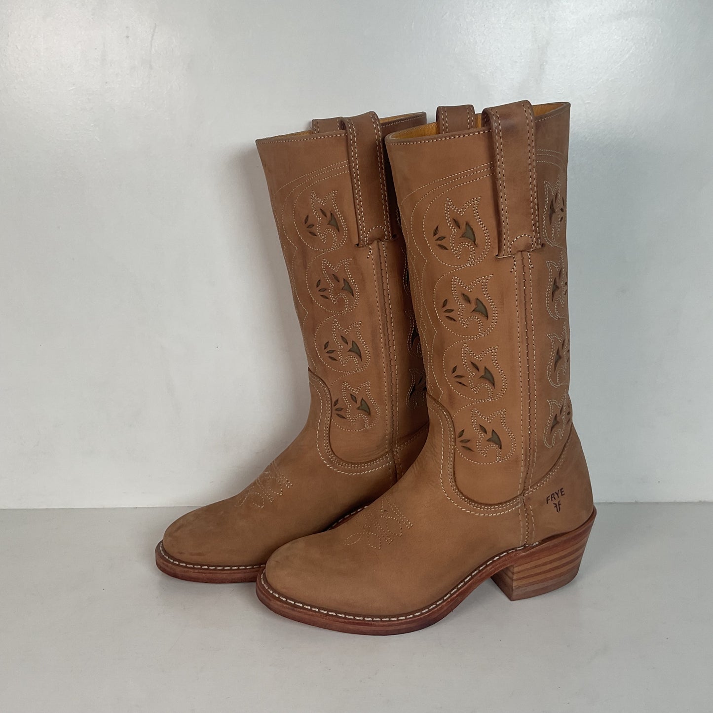 Frye Austin Cowgirl Boots 6 M Tooled Flower Inlay USA Made