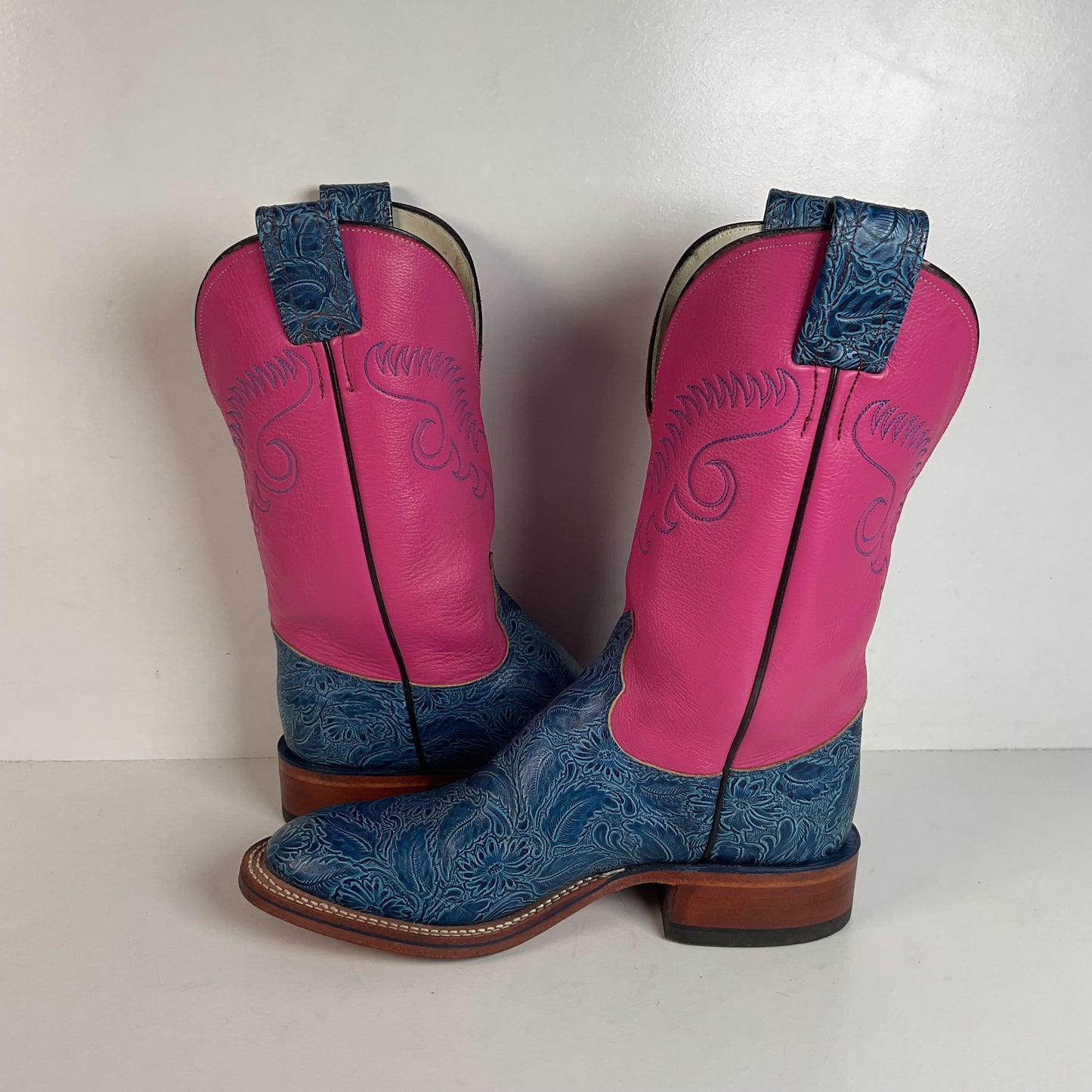 Olathe Tooled Cowgirl Roper Boots 7 B Barbie Pink Upper