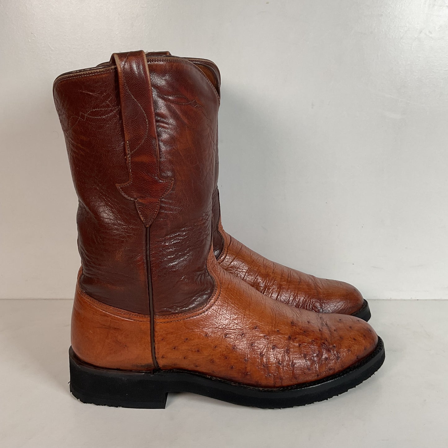 Vintage Lucchese Smooth Ostrich Roper Boots 9 D Crepe Sole Recraft Exotic