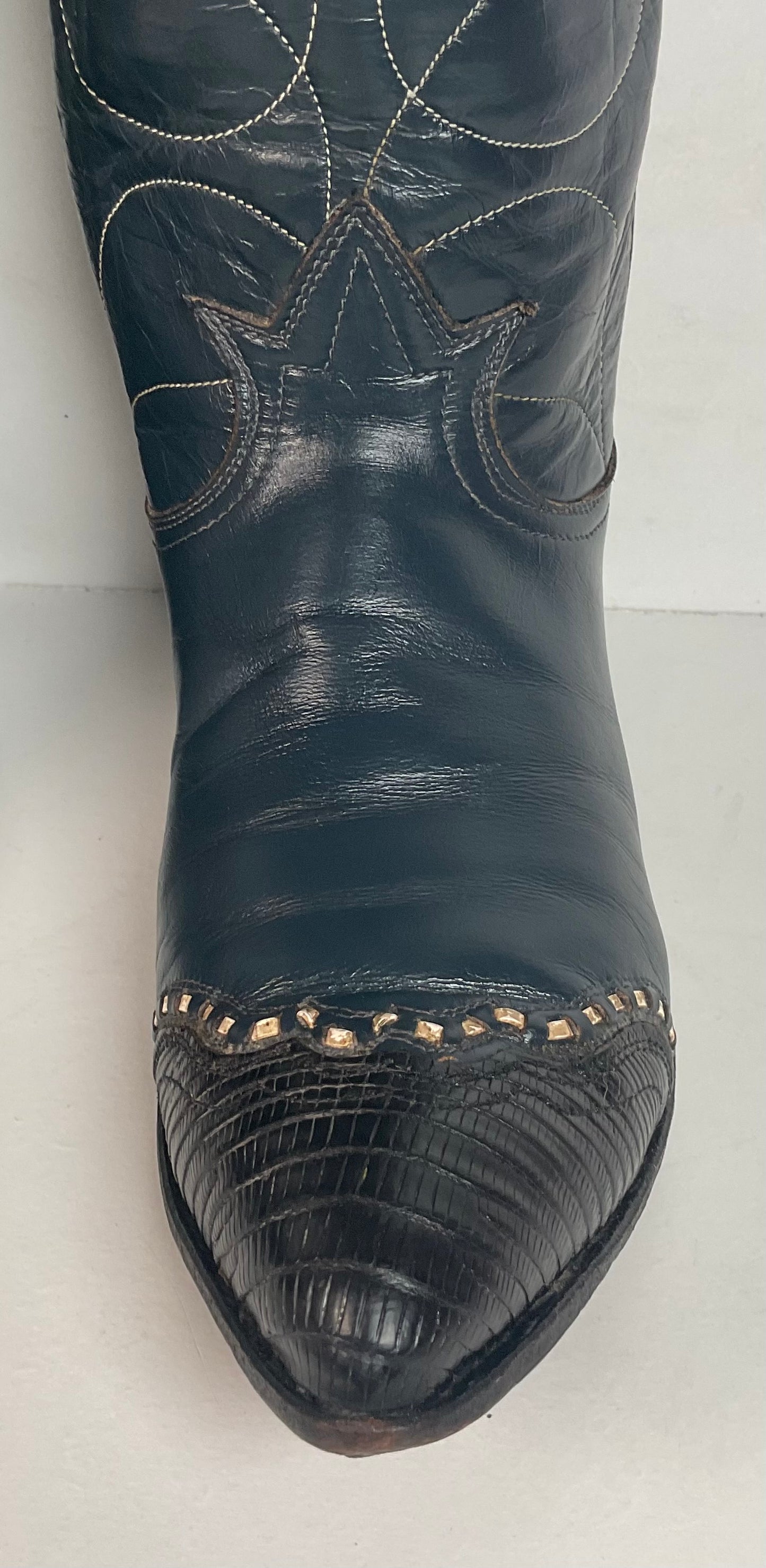 Vintage Tony Lama Navy Blue Cowgirl Boots 6 A Lizard Wingtip