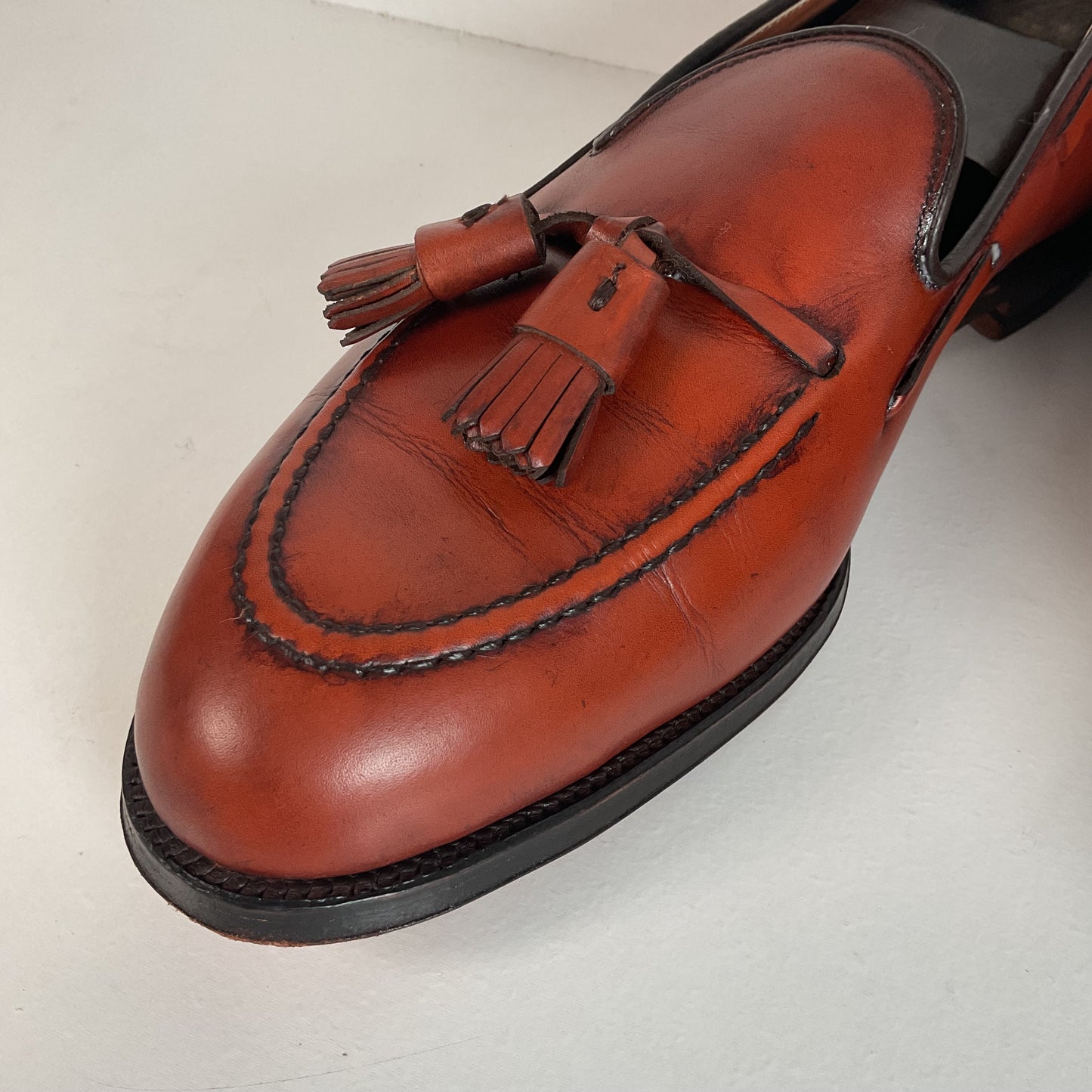 Vintage Alden Tan Calf Tassel Loafer 9 D Moc Toe Style 662 Old Logo