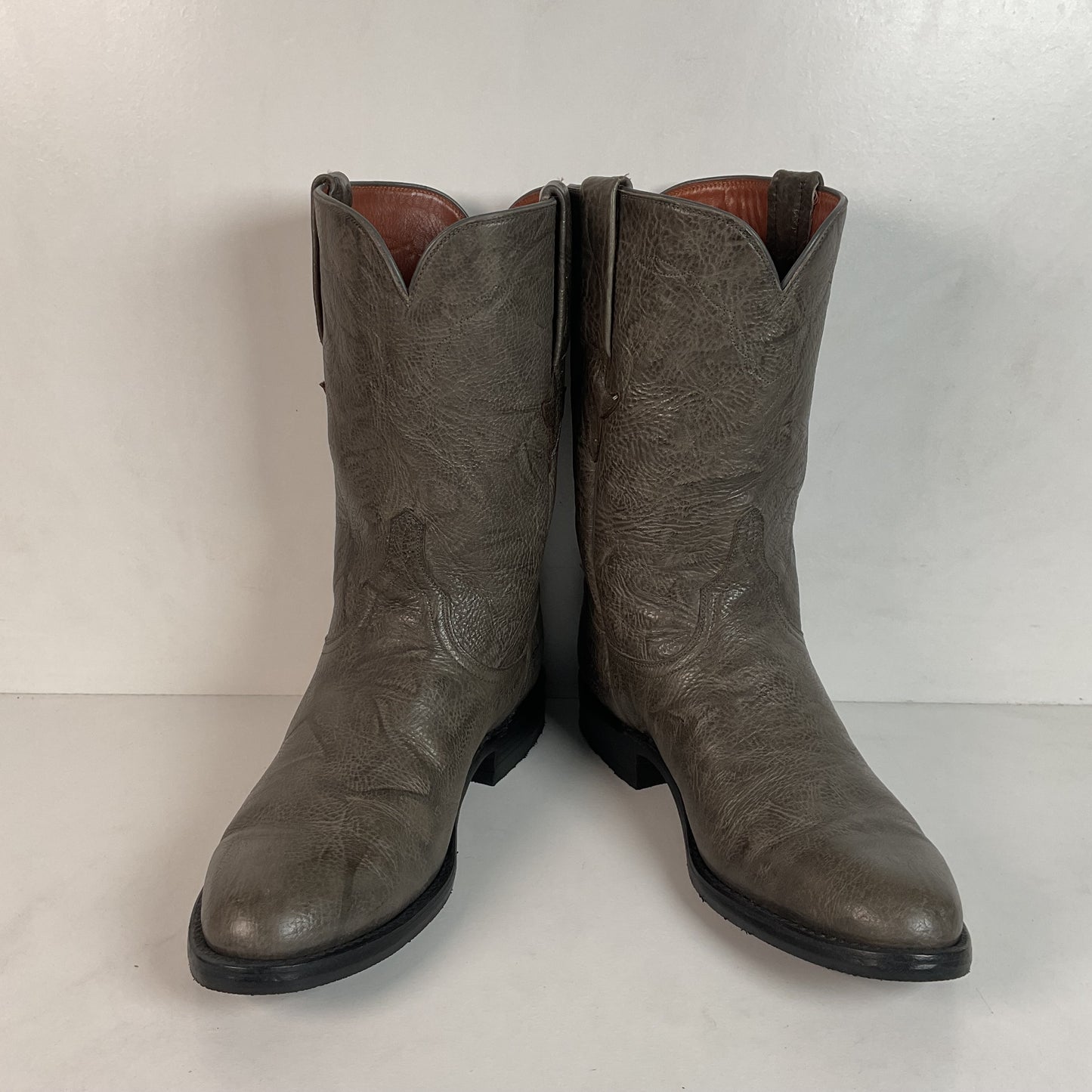 Customized Lucchese Leadville Grey Anthracite Roper Boots 8.5 D USA Mad Dog Goat