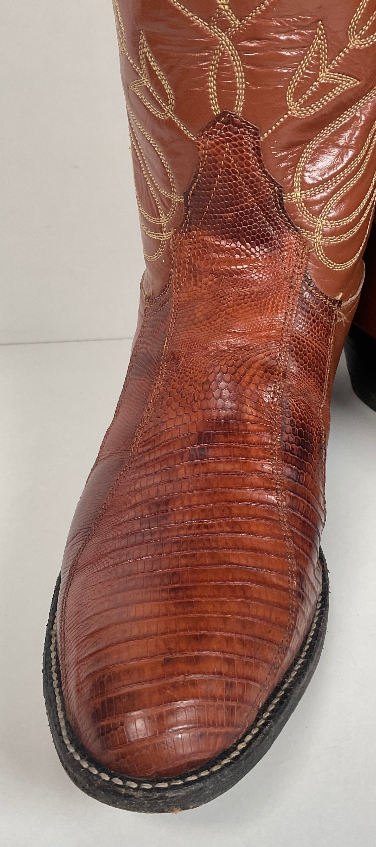 Vintage Tony Lama Gold Label Cowgirl Boots 7.5 C Lizard Vamp