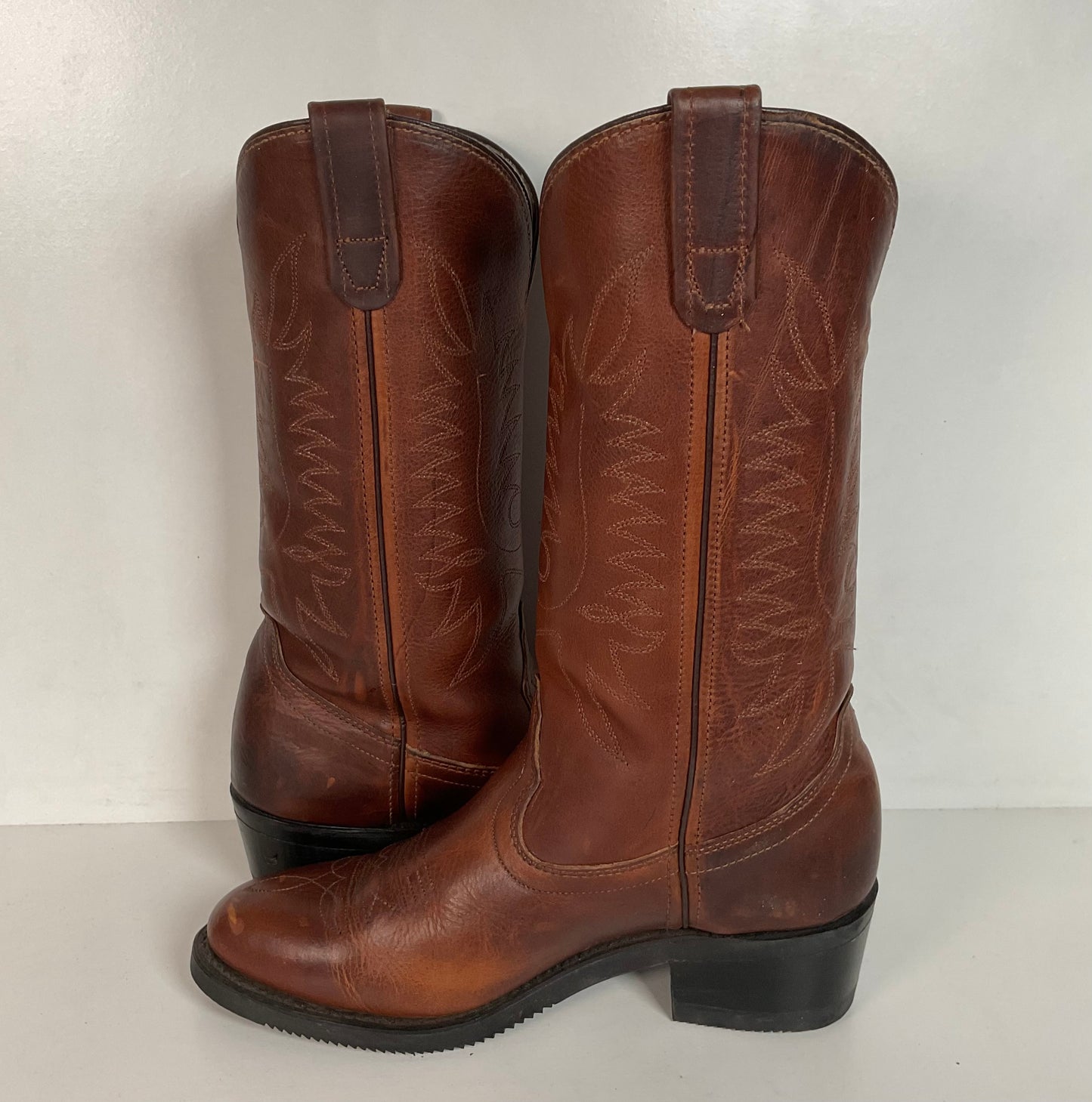 PD Tuff Brown Pull On Work Boots 8 EE Union Made Western Soft Toe