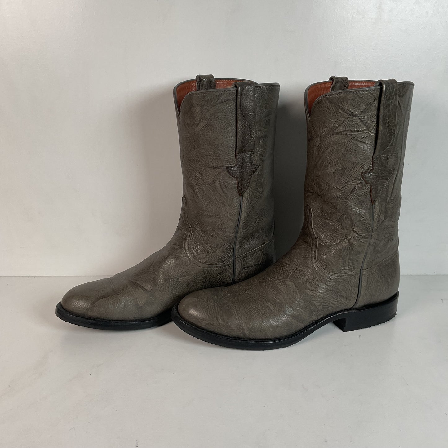 Customized Lucchese Leadville Grey Anthracite Roper Boots 8.5 D USA Mad Dog Goat