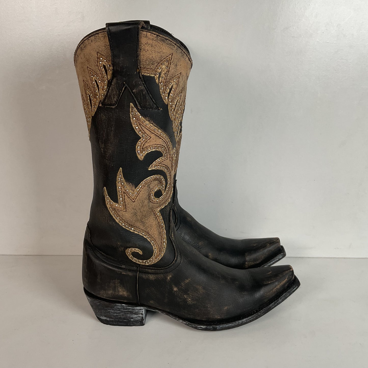 Old Gringo Western Zipper Boots 8 B Cowgirl Tooled Overlay