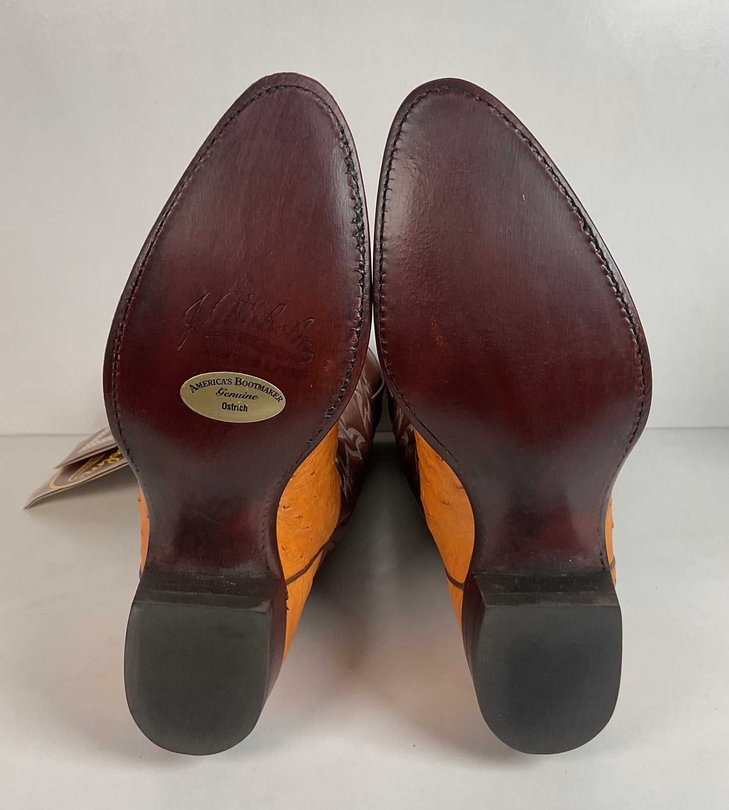 Vintage J. Chisholm Men’s Butterscotch Ostrich 7.5 D USA Made Exotic Pin Quill