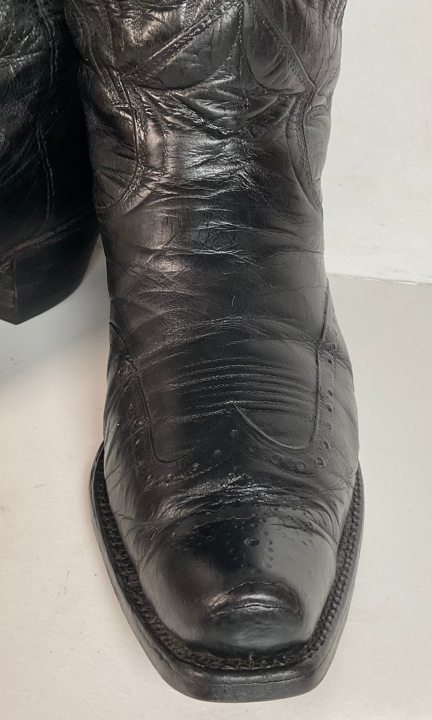 Vintage 1940s Brogue Wingtip Cowboy Boots 9.5-10 Leather Pull Tab Pee Wee