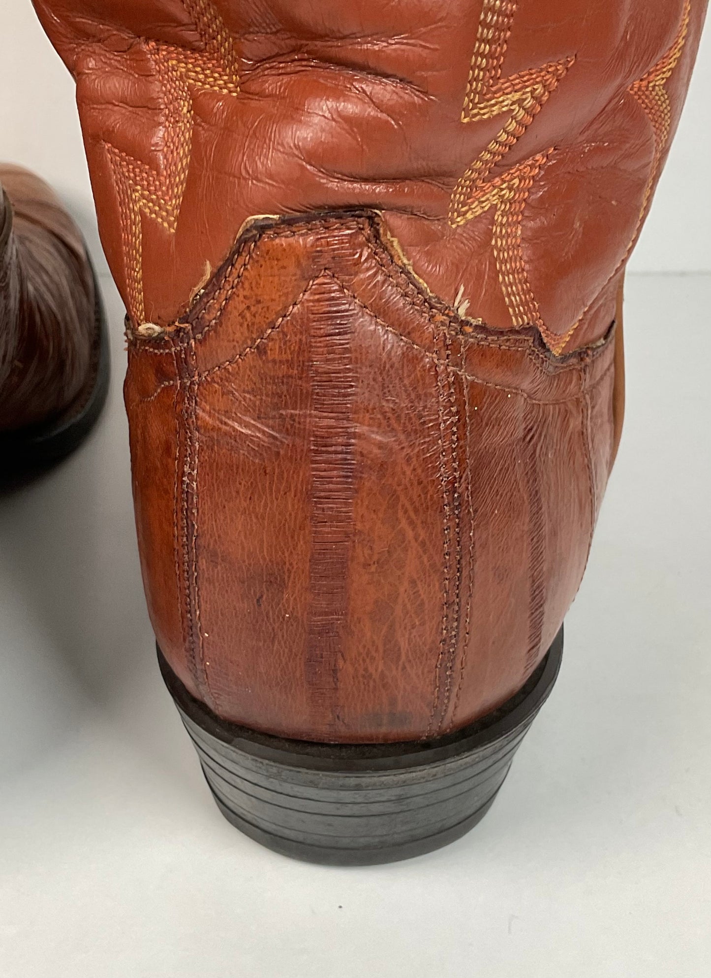 Vintage Tony Lama Eel Skin Cowboy Boots 8.5 D Gold Label Exotic