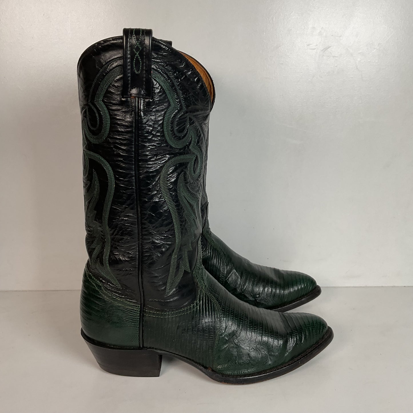 Tony Lama Emerald Green Teju Lizard Cowboy Boots Men’s 8 EE | Women’s 9 USA Made