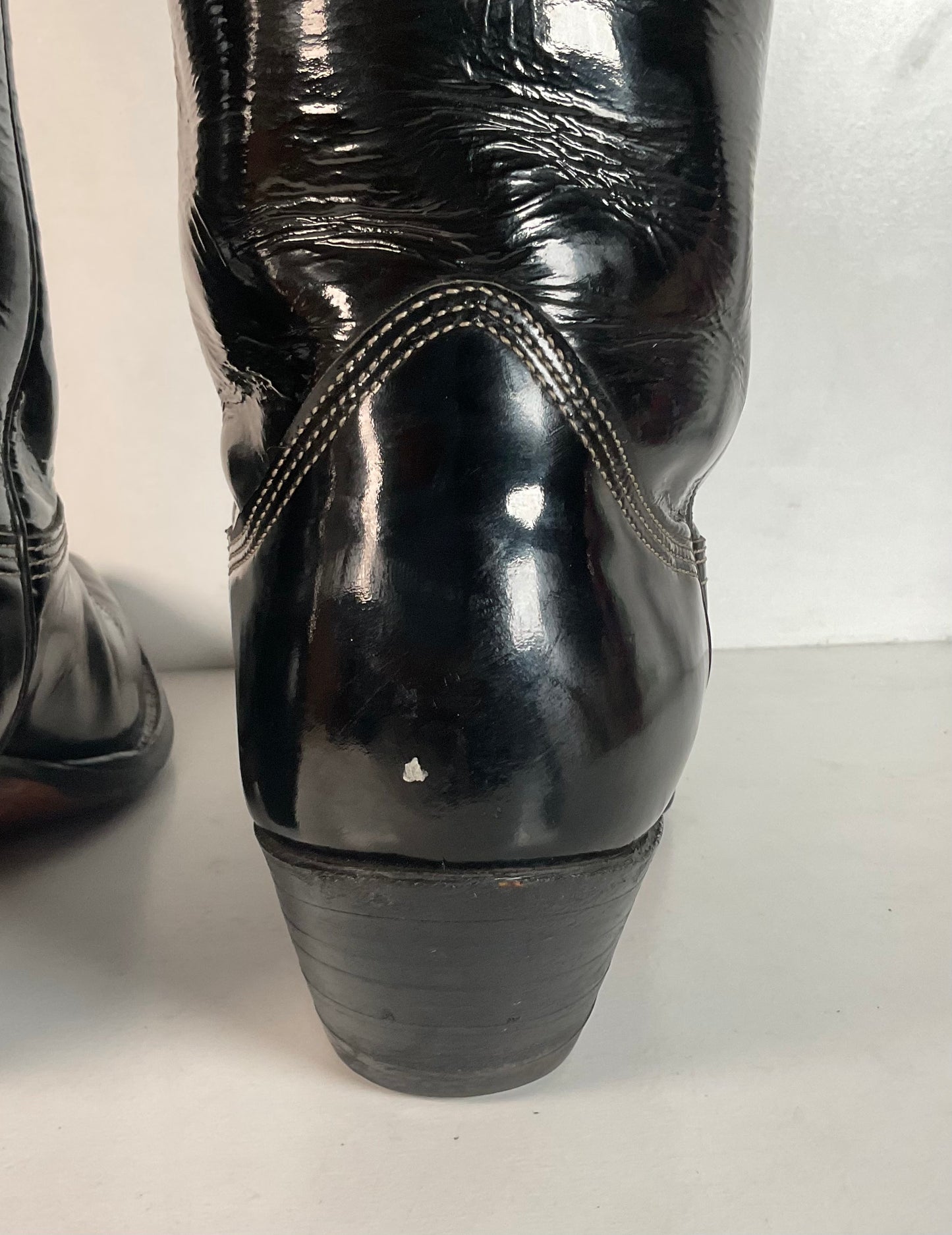 Vintage Nocona Patent Leather Cowboy Boots 9 D Glossy Old Black Label