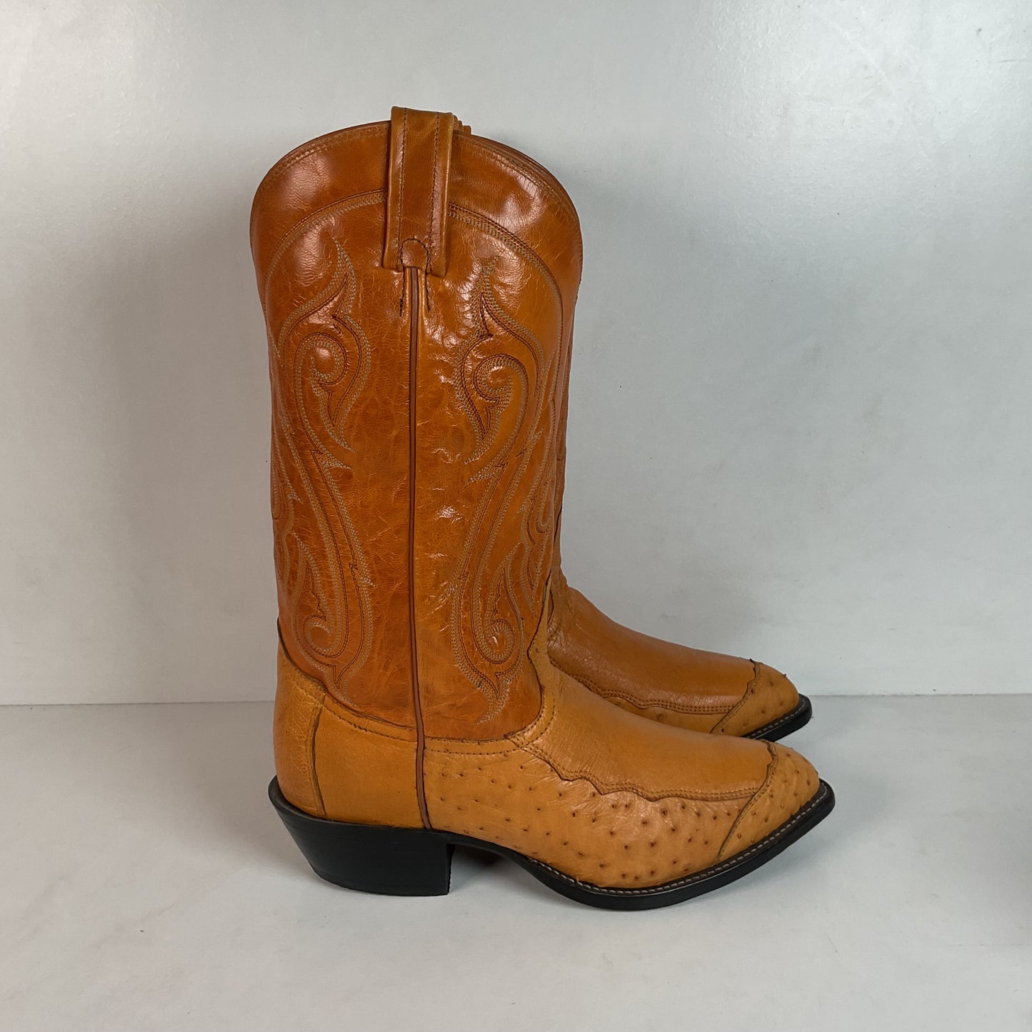 Tony Lama Butterscotch Ostrich Cowboy Boots 8 EE Exotic USA Made