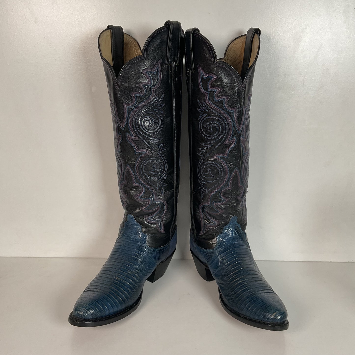 Vintage Justin Tall Blue Lizard Cowgirl Boots 6.5 B USA Made Recraft