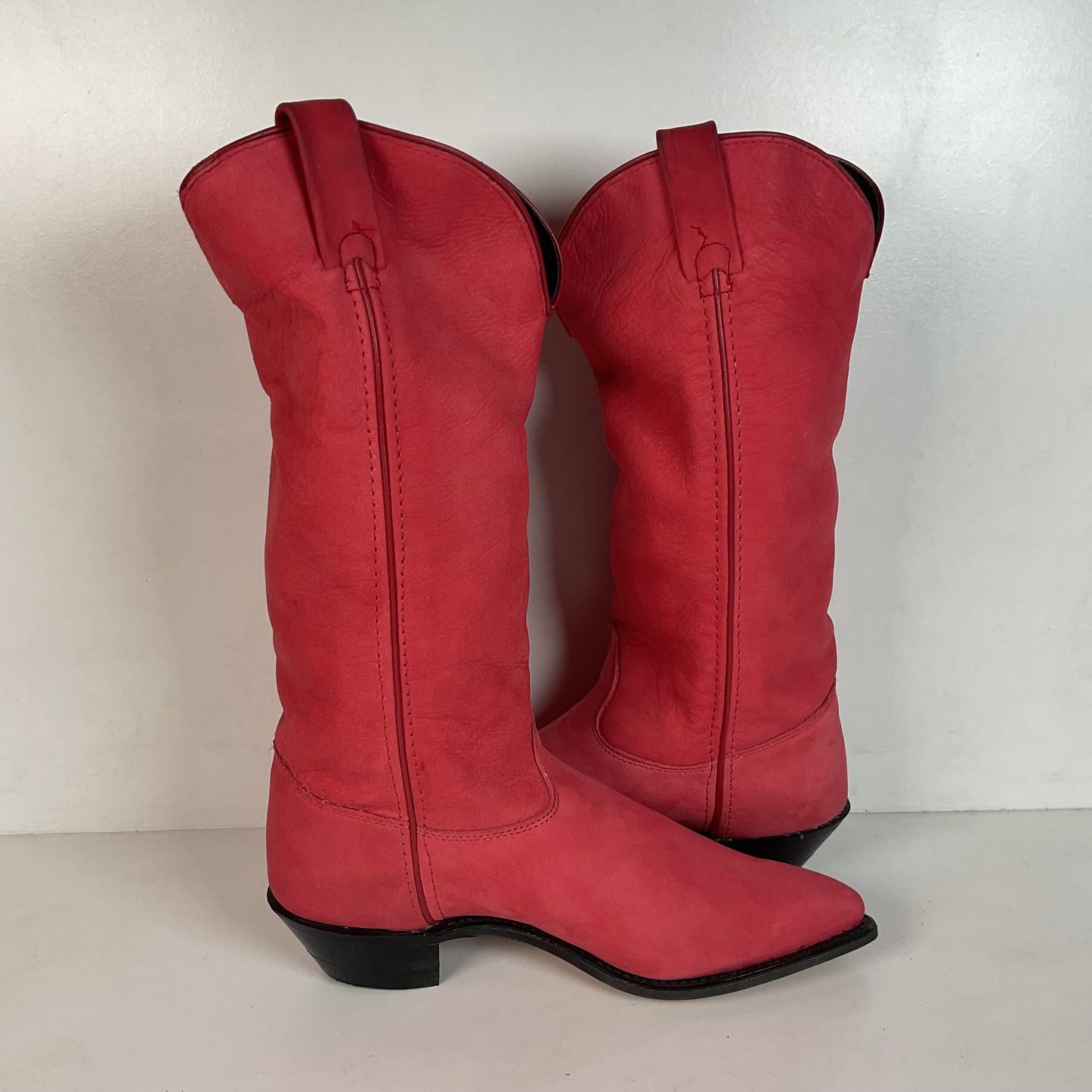 Vintage Wrangler Dusty Rose Cowgirl Boots 8.5 M USA Made Nubuck Suede