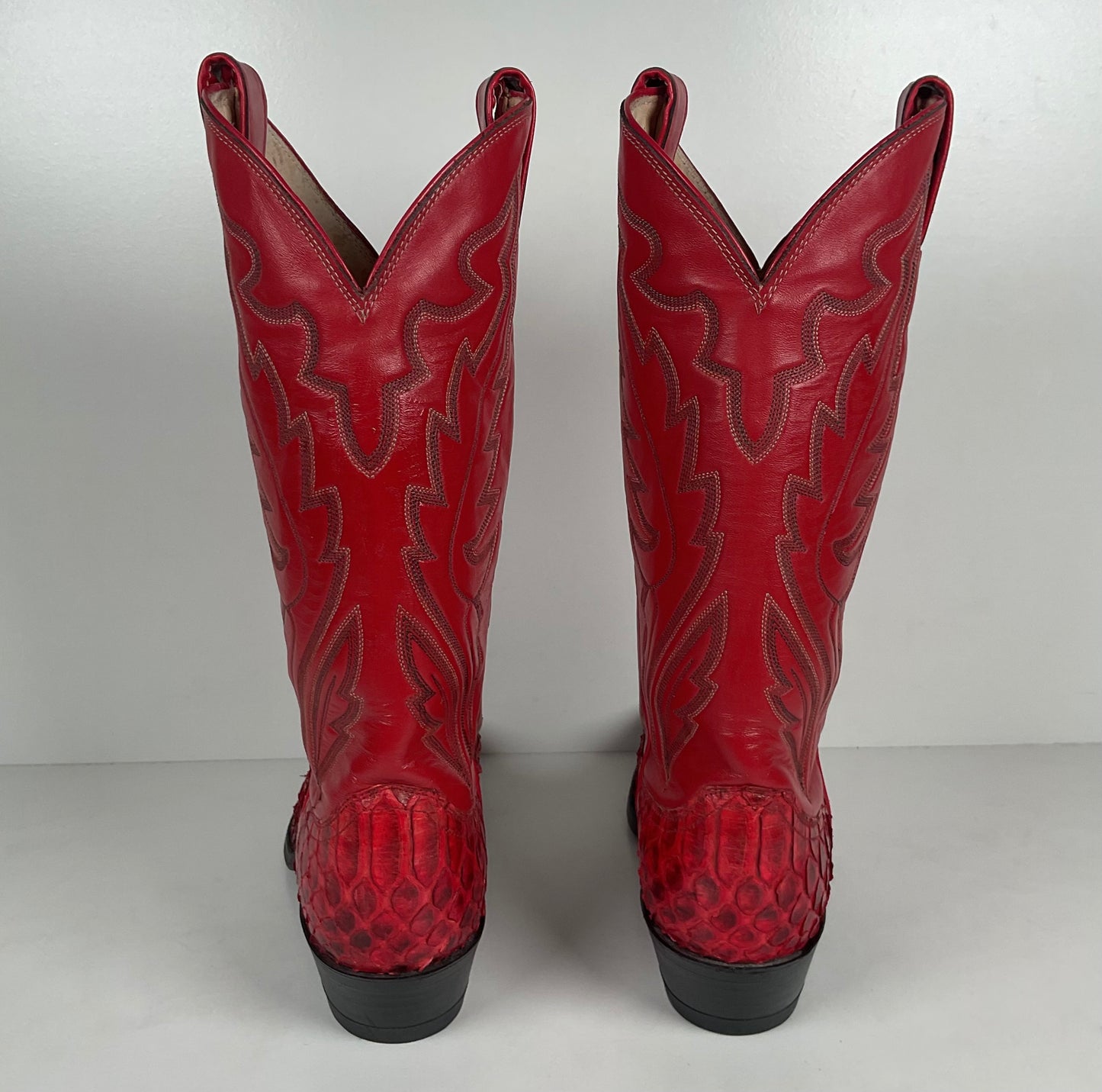 Vintage Justin Python Snakeskin Cowboy Boots | USA Made | Red | Men’s 8.5 D