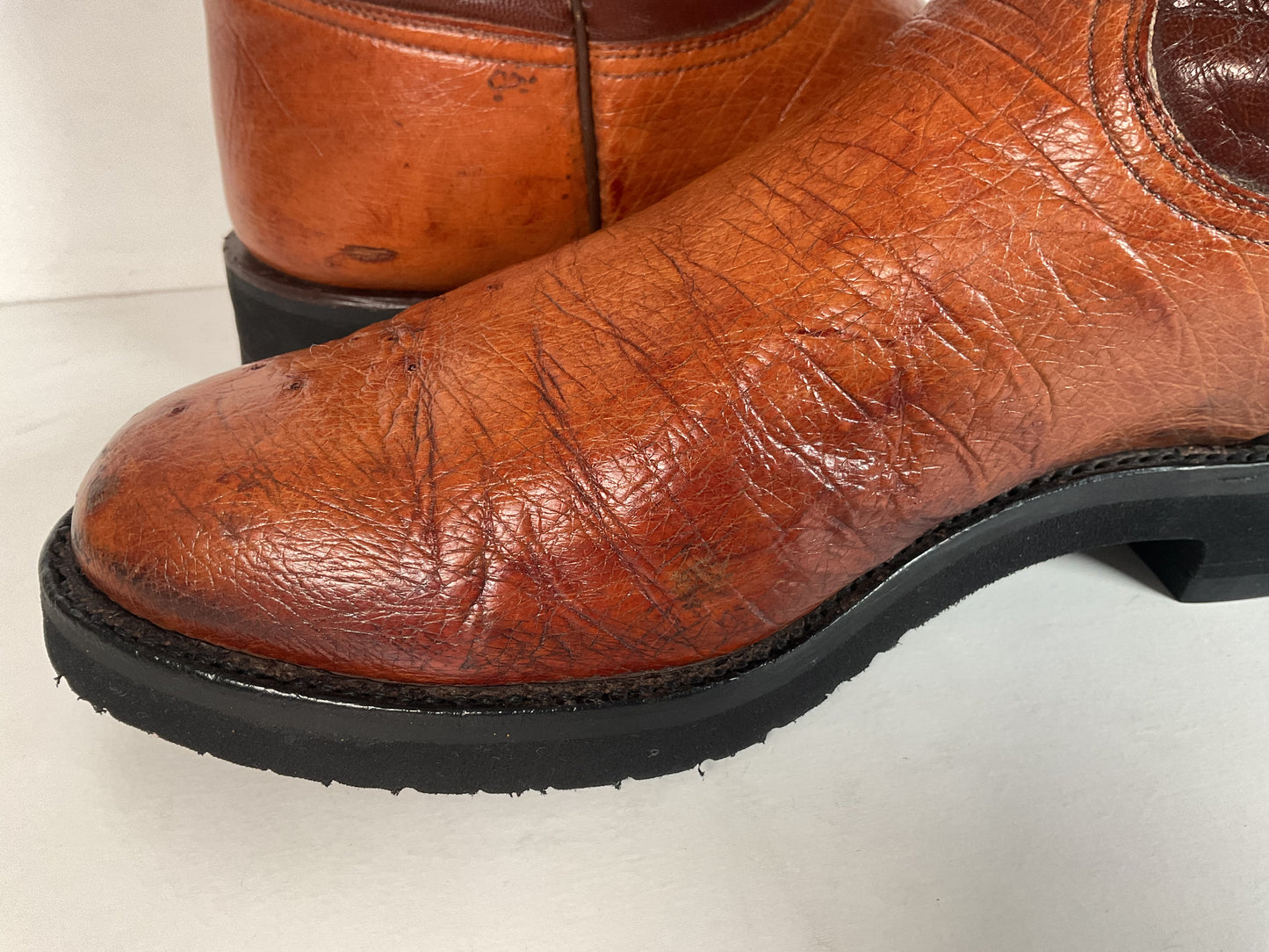 Vintage Lucchese Smooth Ostrich Roper Boots 9 D Crepe Sole Recraft Exotic