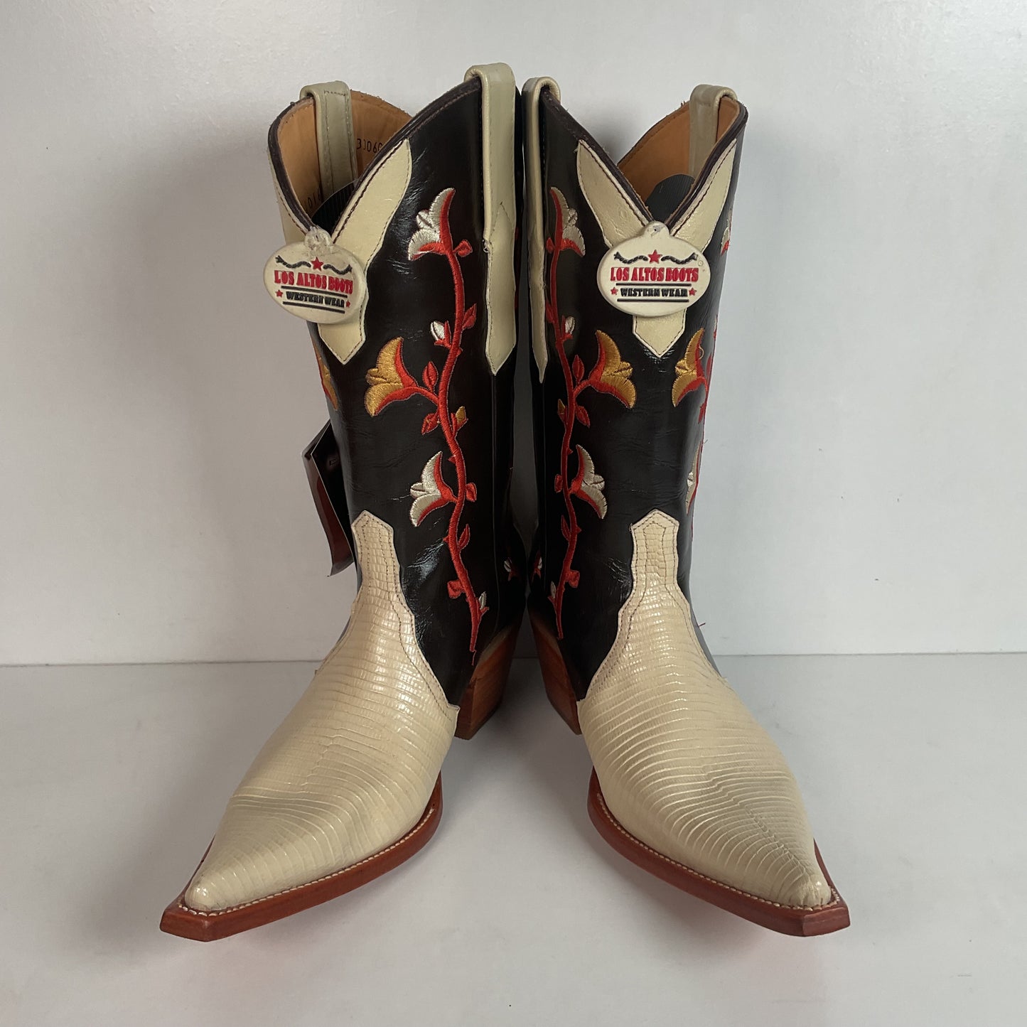 Los Altos Tulip Flower Cowgirl Boots 8 M Crème Lizard Vamp