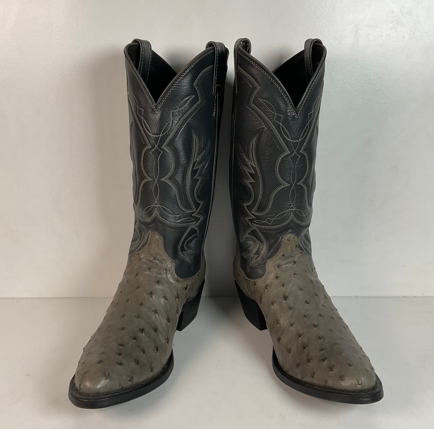 Vintage Justin Grey Ostrich Quill Cowboy Boots 9.5 D Exotic USA Made