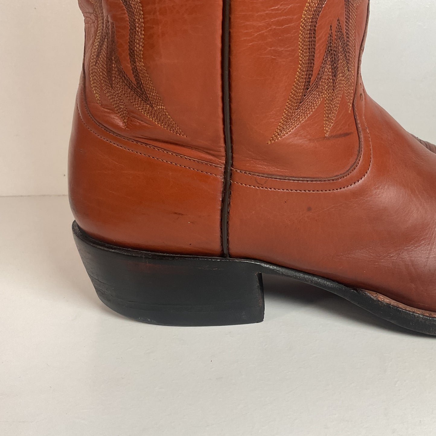 Rios of Mercedes Brown Calfskin Leather Cowboy Boots 13 A (Extra Narrow) Thrashed
