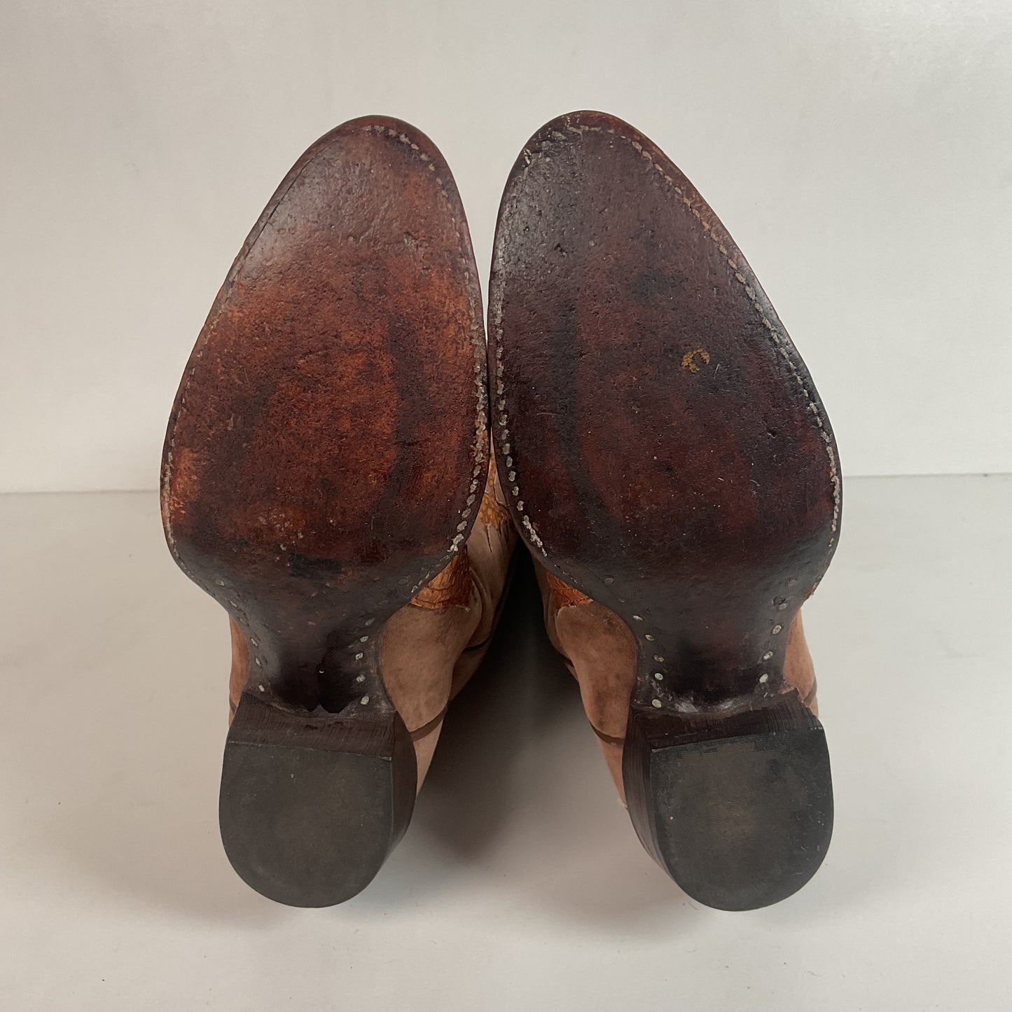 Vintage Larry Mahan Tall Cowgirl Boots 7 B Tooled Snakeskin Inlay
