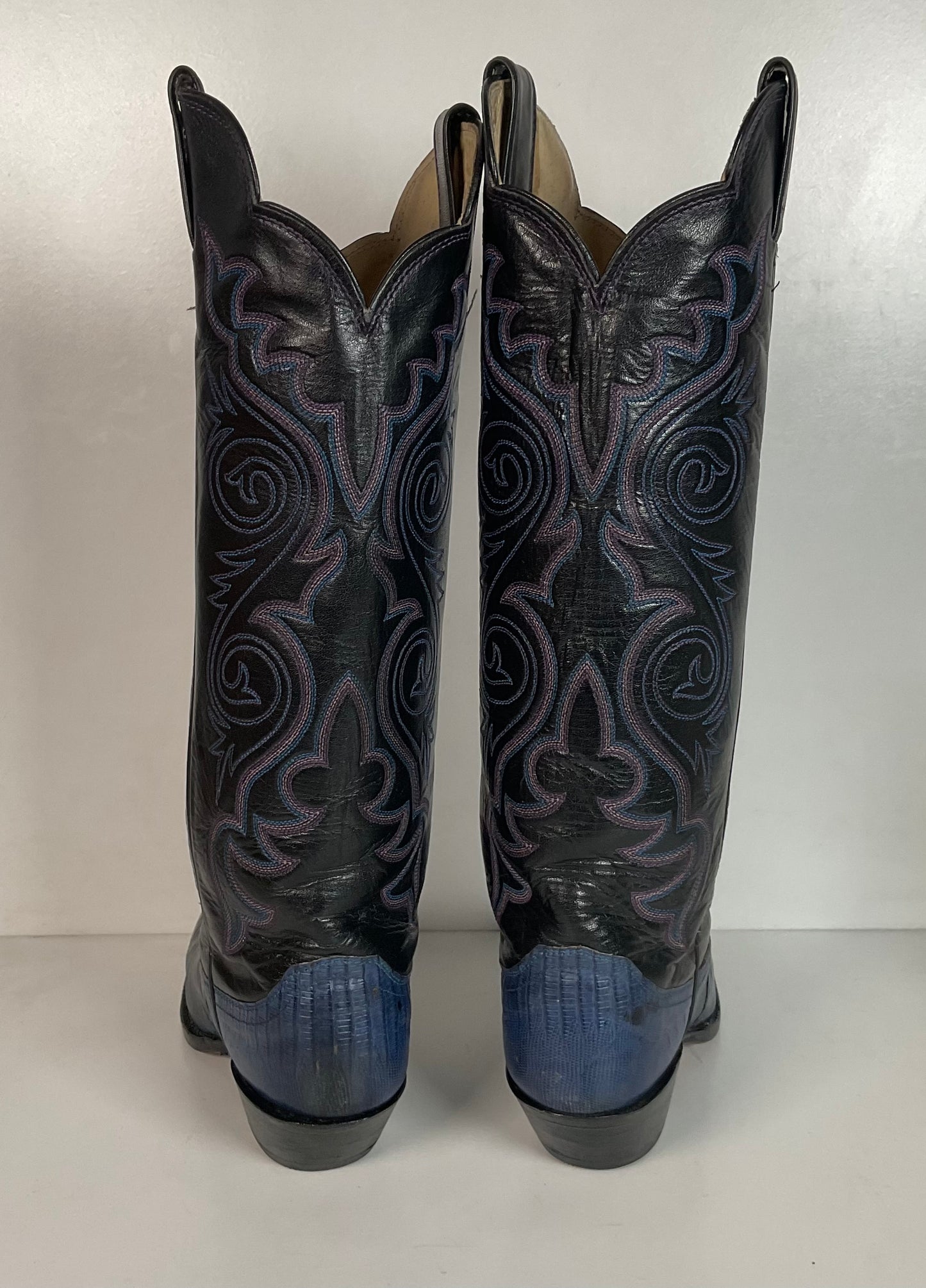 Vintage Justin Tall Blue Lizard Cowgirl Boots 6.5 B USA Made Recraft