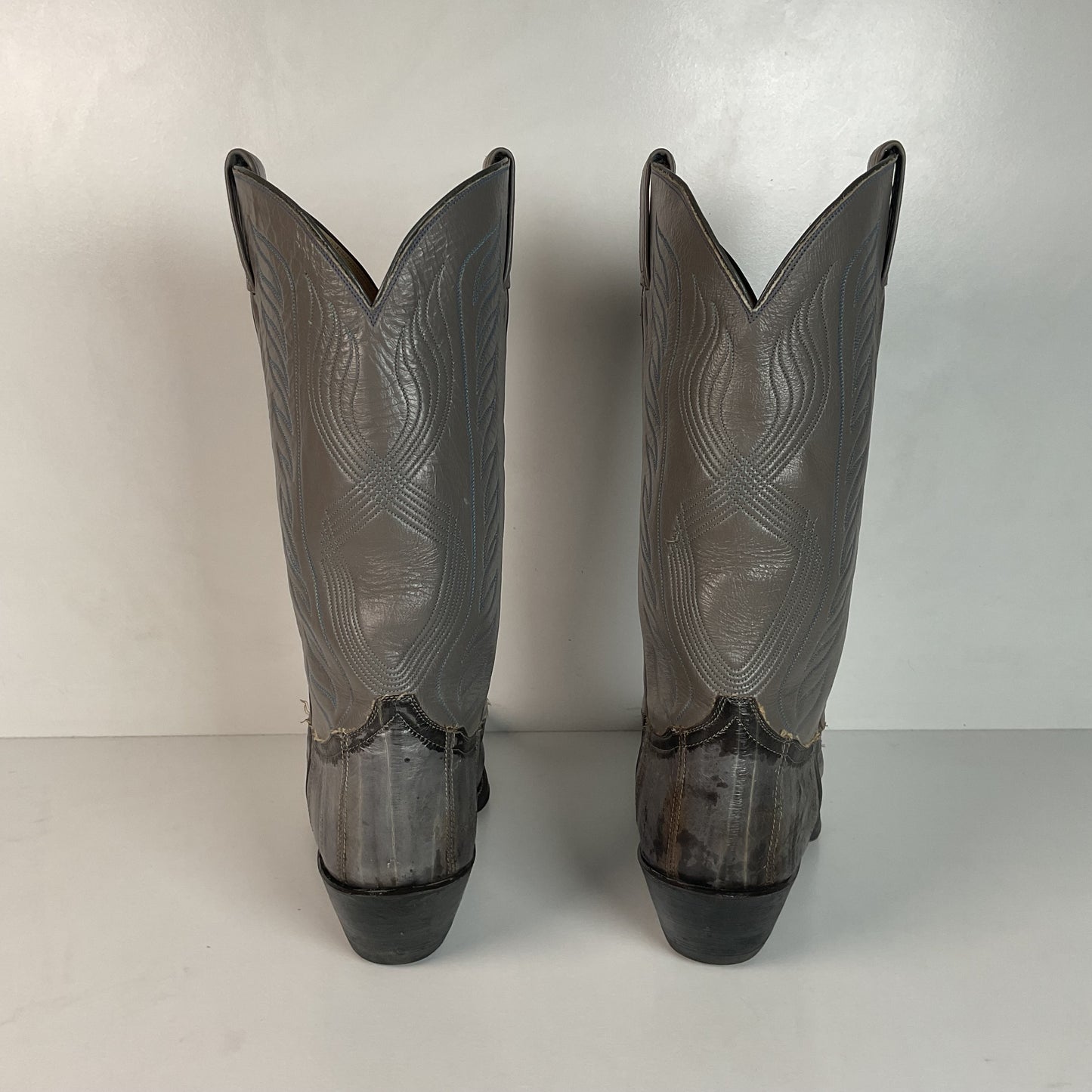 Vintage Tony Lama Exotic Grey Eel Cowboy Boots 9.5 EEE Gold Label USA Made