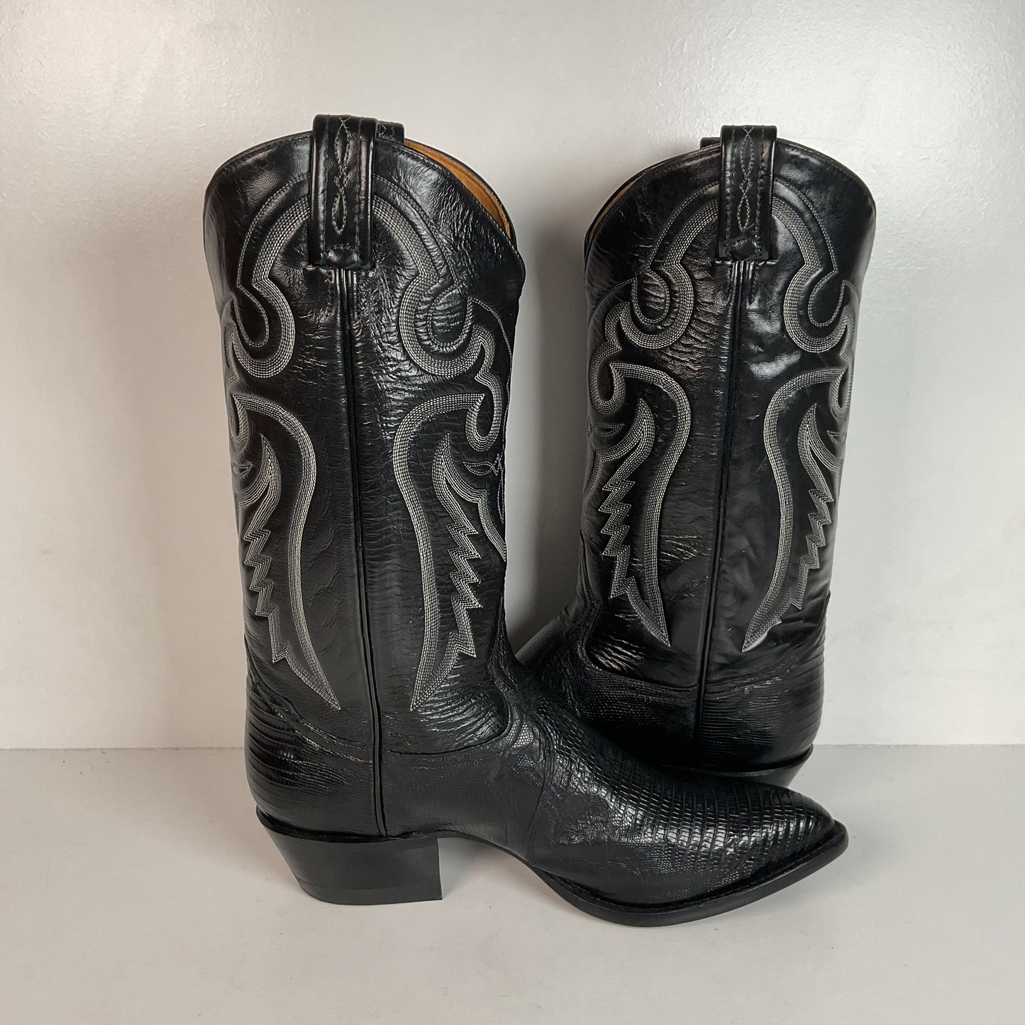 Vintage Tony Lama Black Lizard Teju Cowboy Boots 9 E Deadstock
