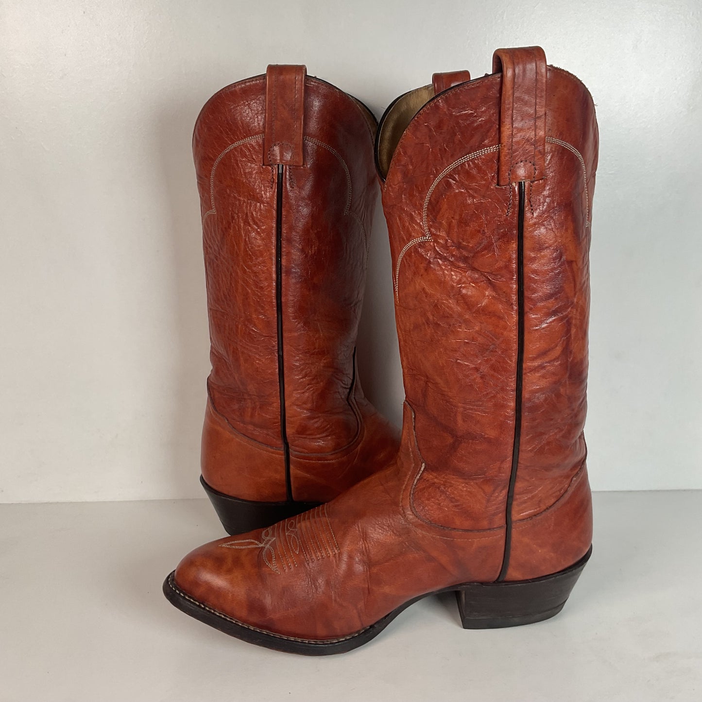 Vintage Tony Lama Chocolate Cow Cowboy Boots 8.5 EEEE Marbled Leather