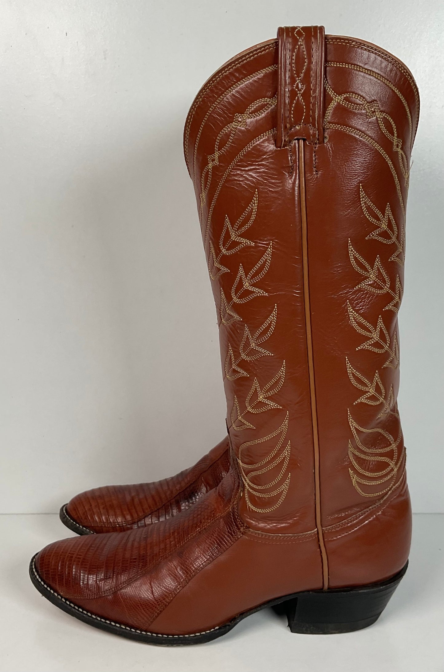 Vintage Tony Lama Gold Label Cowgirl Boots 7.5 C Lizard Vamp