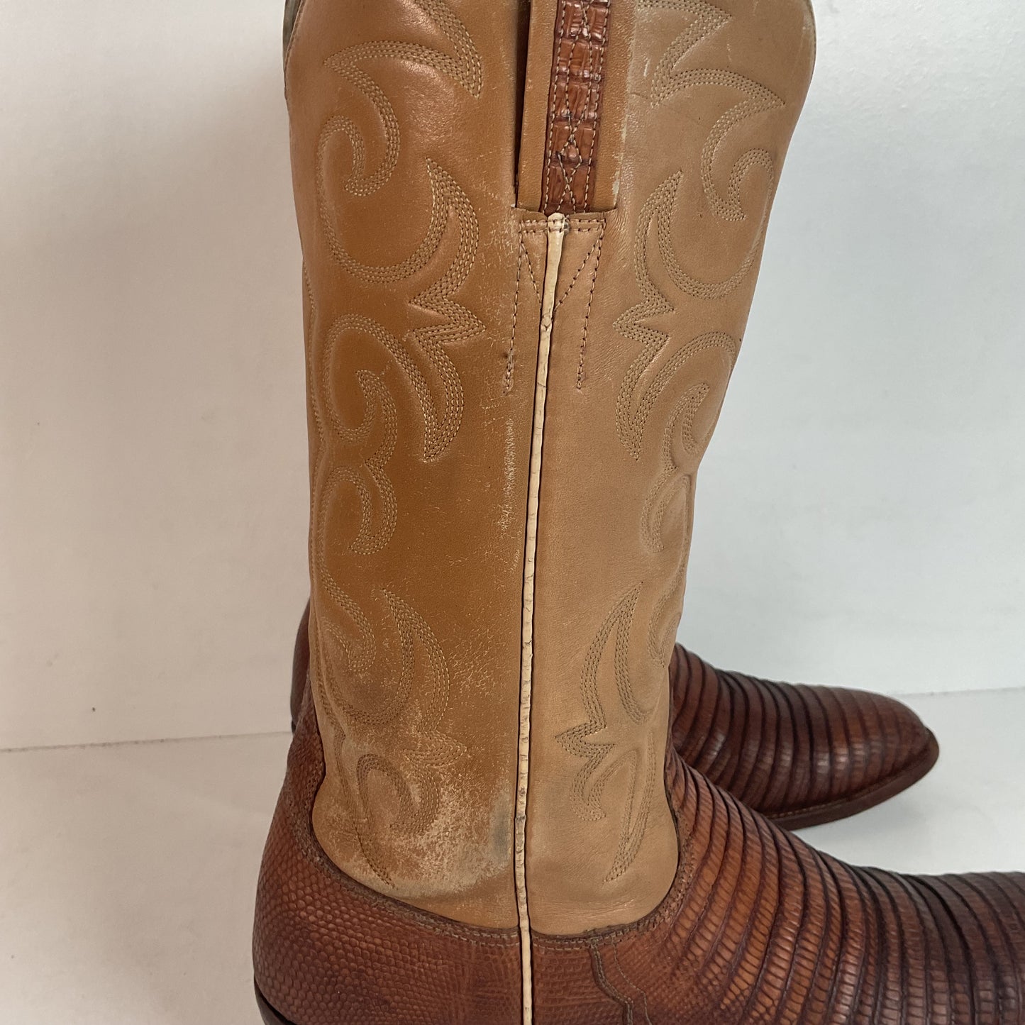 Vintage Lucchese San Antonio Lizard Teju Cowboy Boots 9.5 B