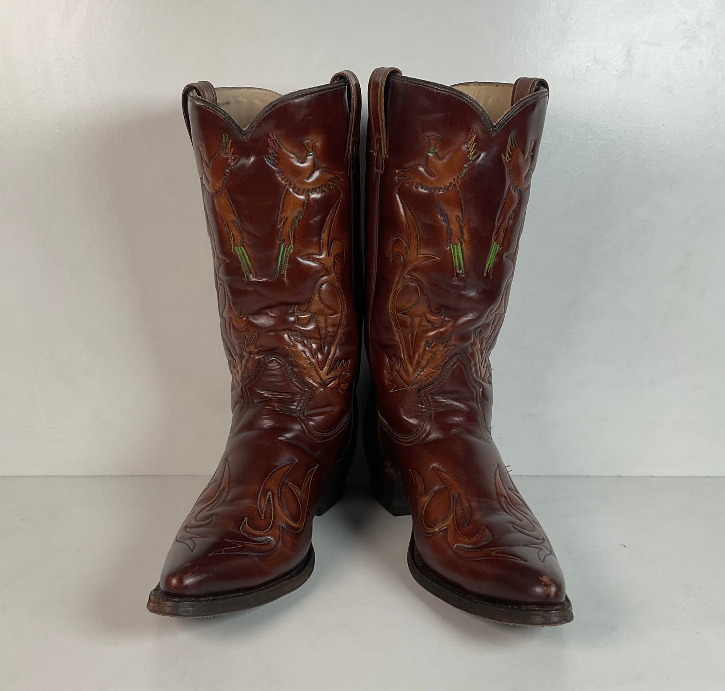 Vintage Texas Brand Thunderbid Cowboy Boots 9.5 D Rising Pheonix USA Made