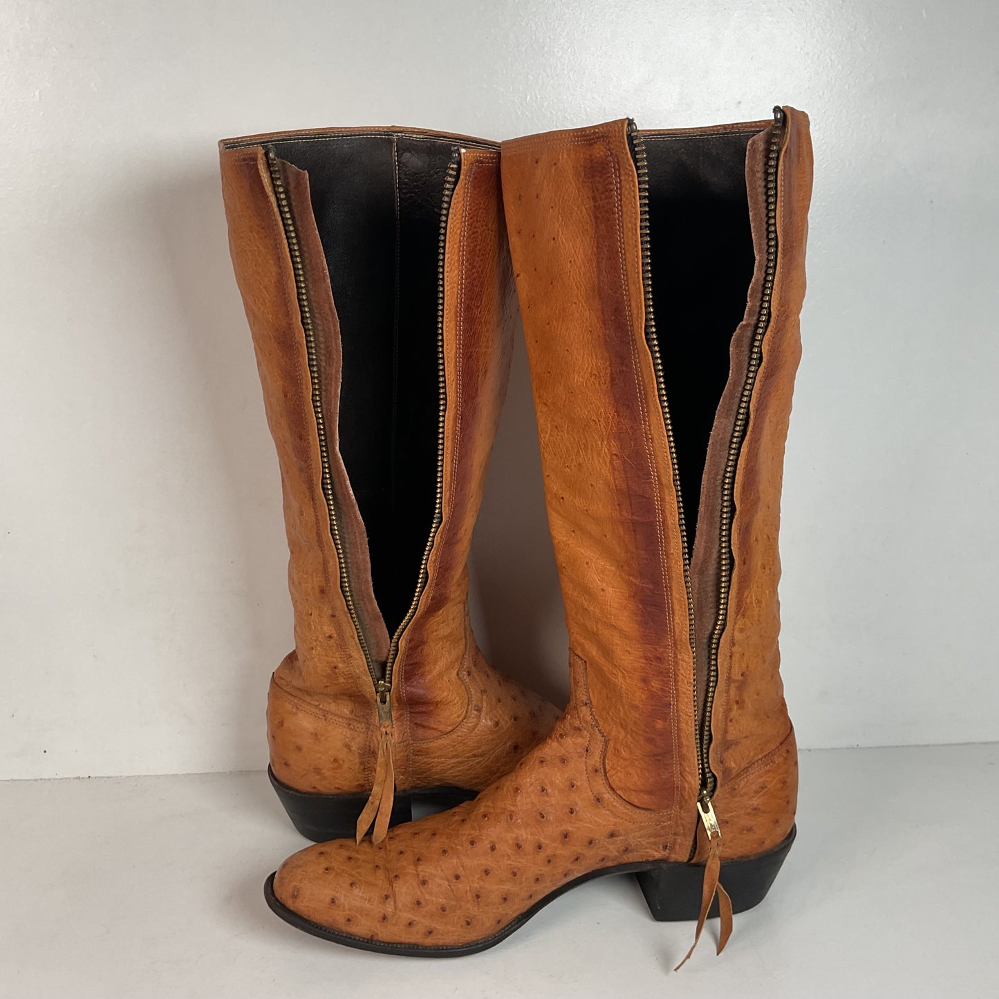 Custom Tall Ostrich Quill Riding Boots 7.5-8 Exotic Cowgirl