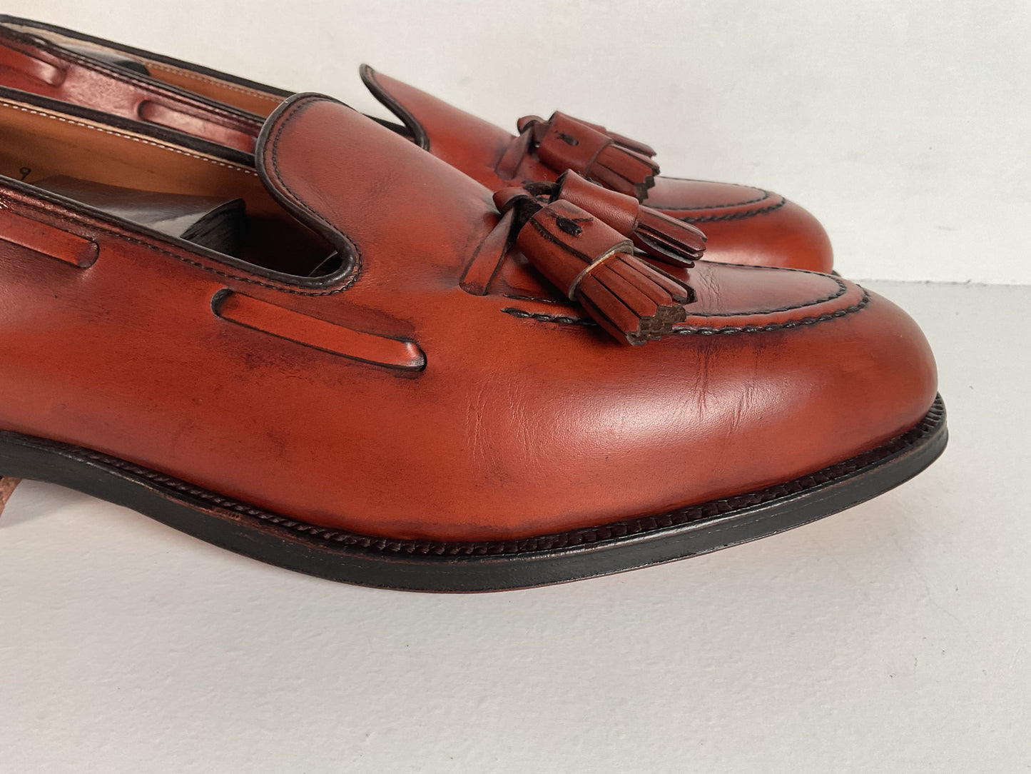 Vintage Alden Tan Calf Tassel Loafer 9 D Moc Toe Style 662 Old Logo