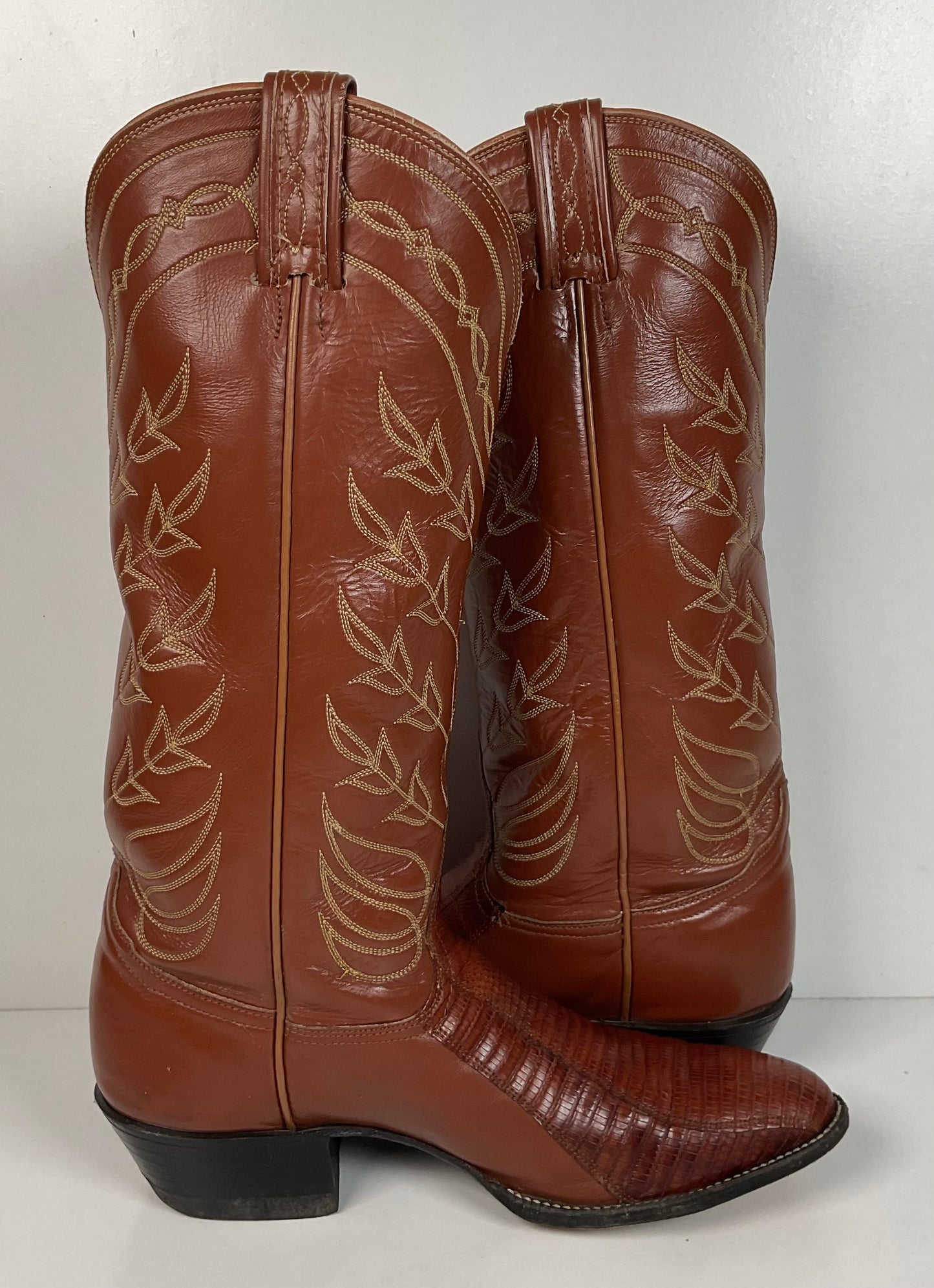 Vintage Tony Lama Gold Label Cowgirl Boots 7.5 C Lizard Vamp