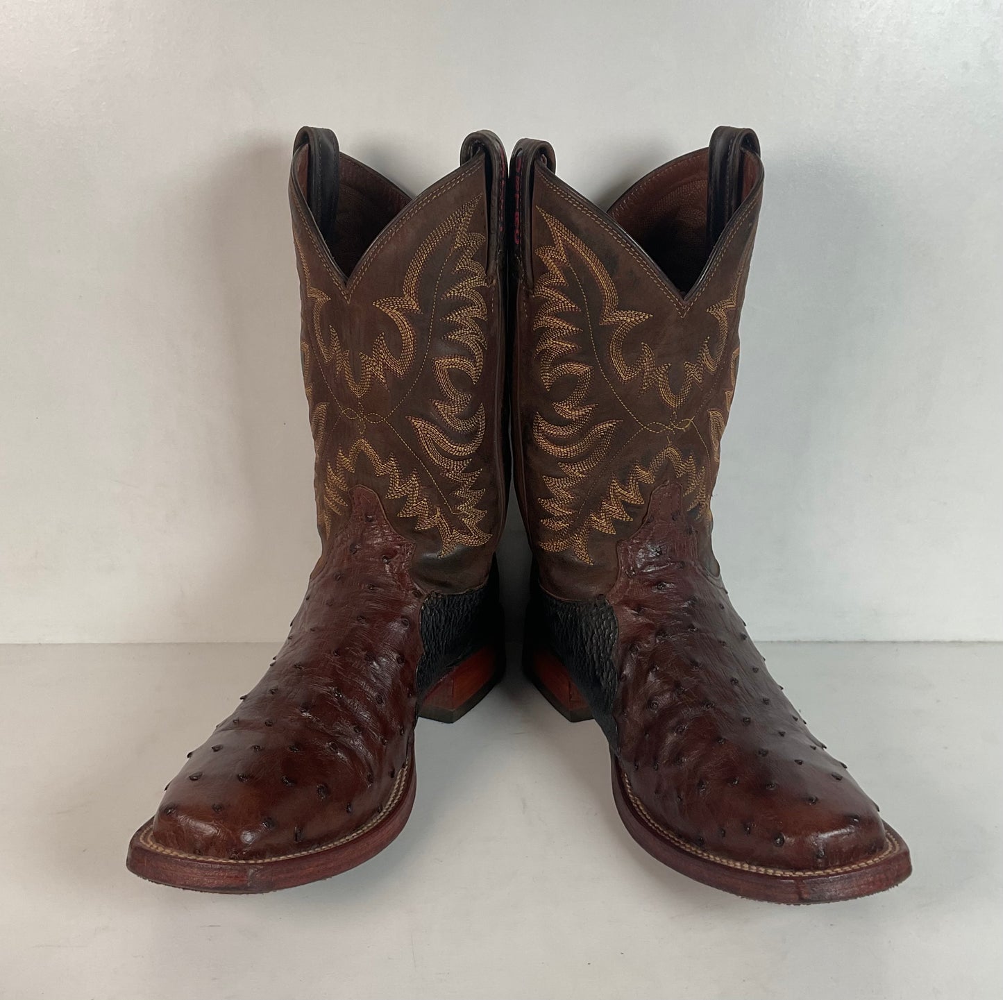 Vintage Tony Lama Exotic Ostrich, Shark Cowboy Boots 8 EE Square Toe Custom
