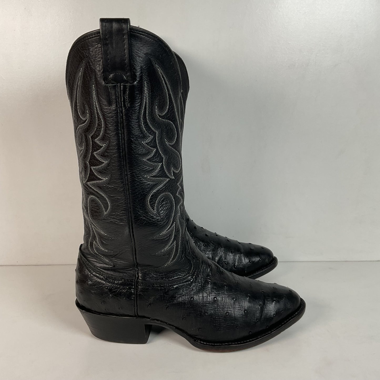 Larry Mahan Black Full Quill Ostrich Cowboy Boots 8 E USA Made